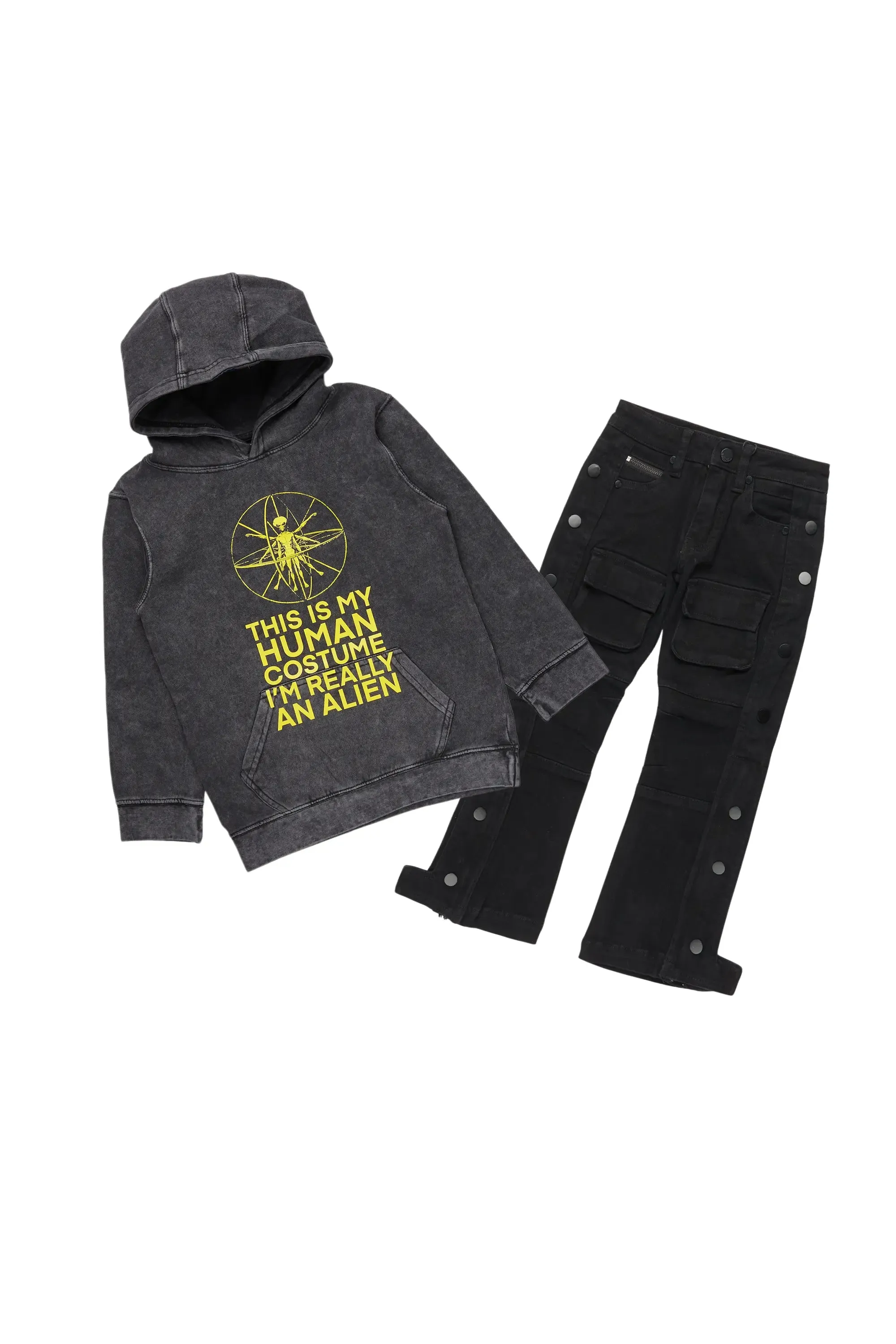 Boys Benito Vintage Black Hoodie/Baggy Fit Jean Set sold by Rockstar Original