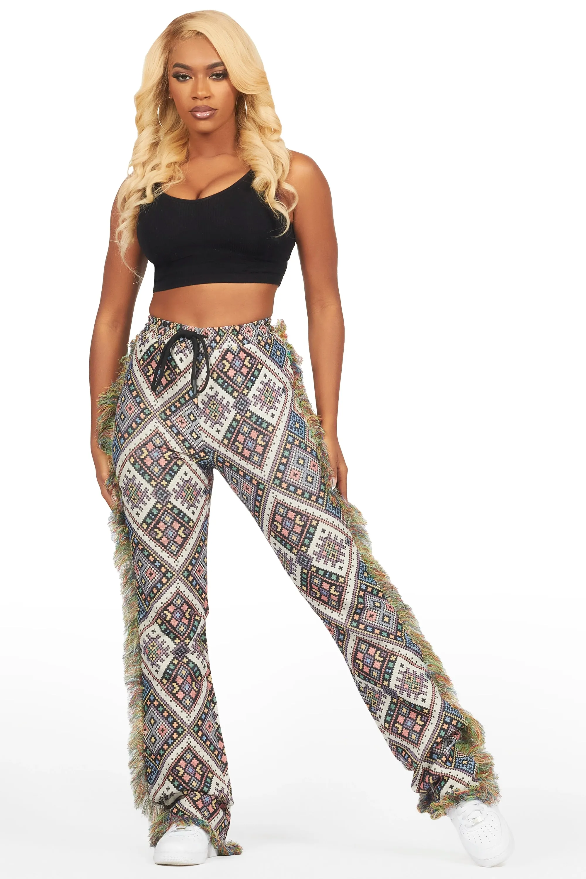 Missy Black Multi Print Tapestry Stacked Pant sold by Rockstar Original product image thumbnail 4