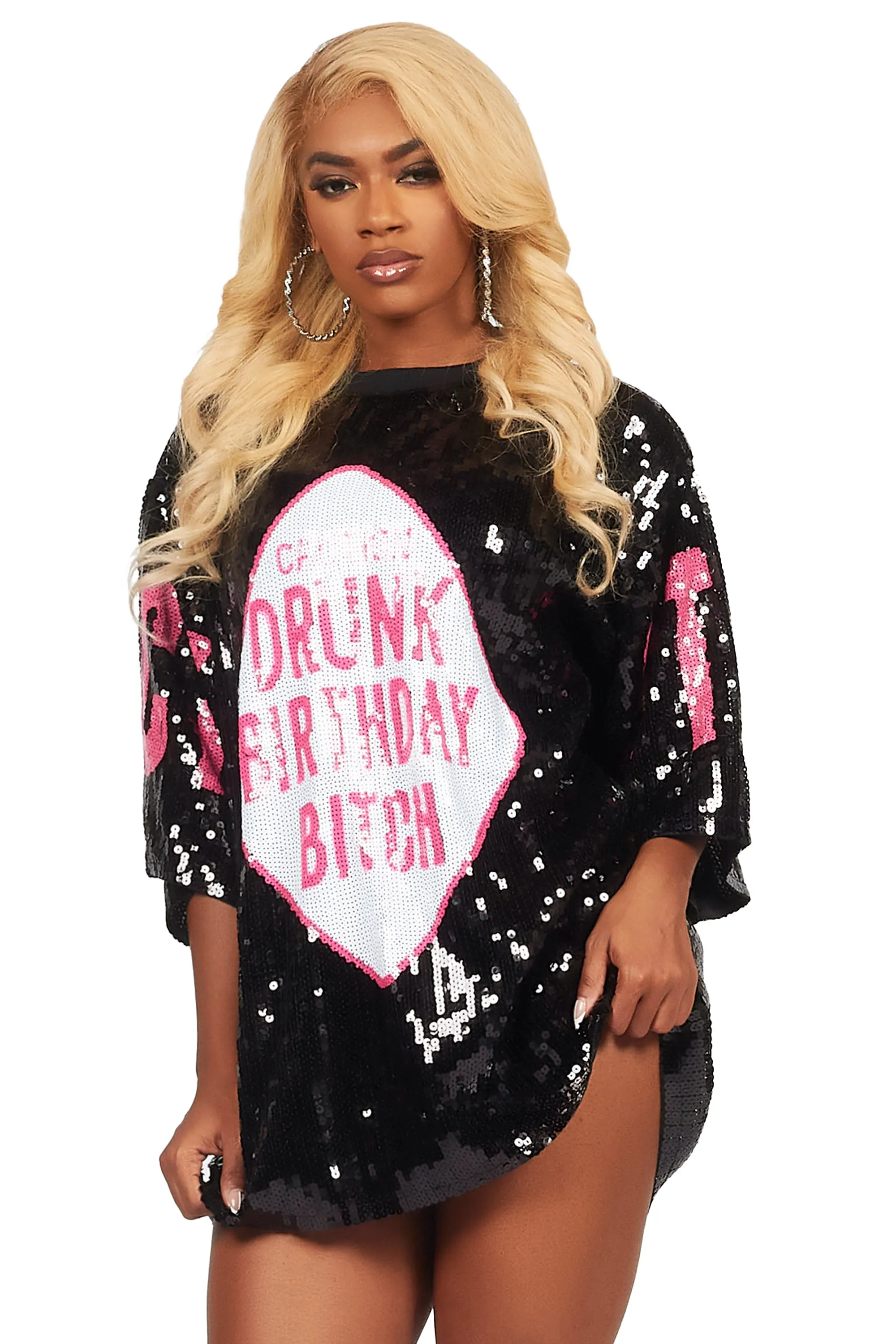 Birthday Bitch Black Sequin Mini Dress sold by Rockstar Original product image thumbnail 5