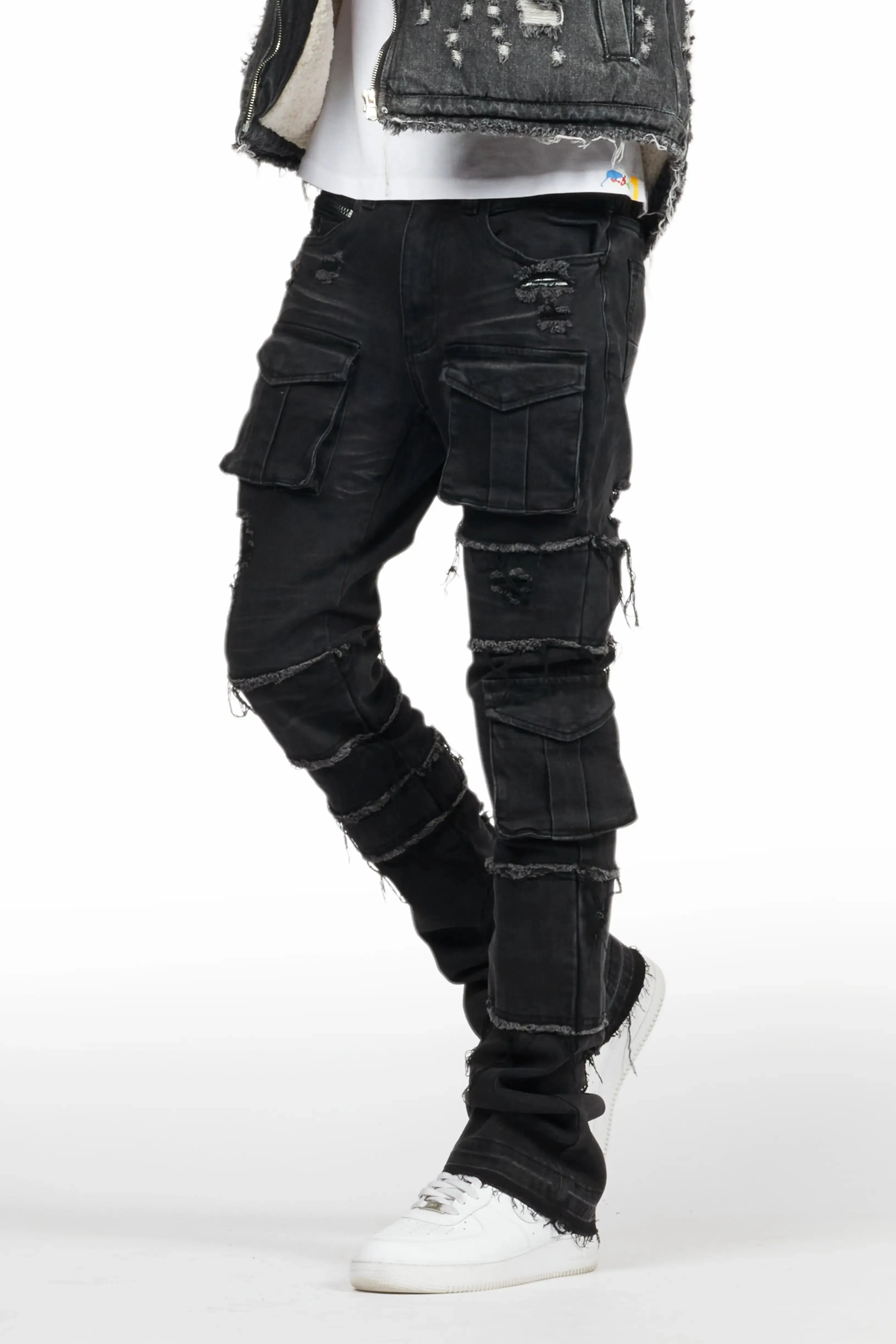 Folant Dark Grey Stacked Cargo Flare Jean sold by Rockstar Original