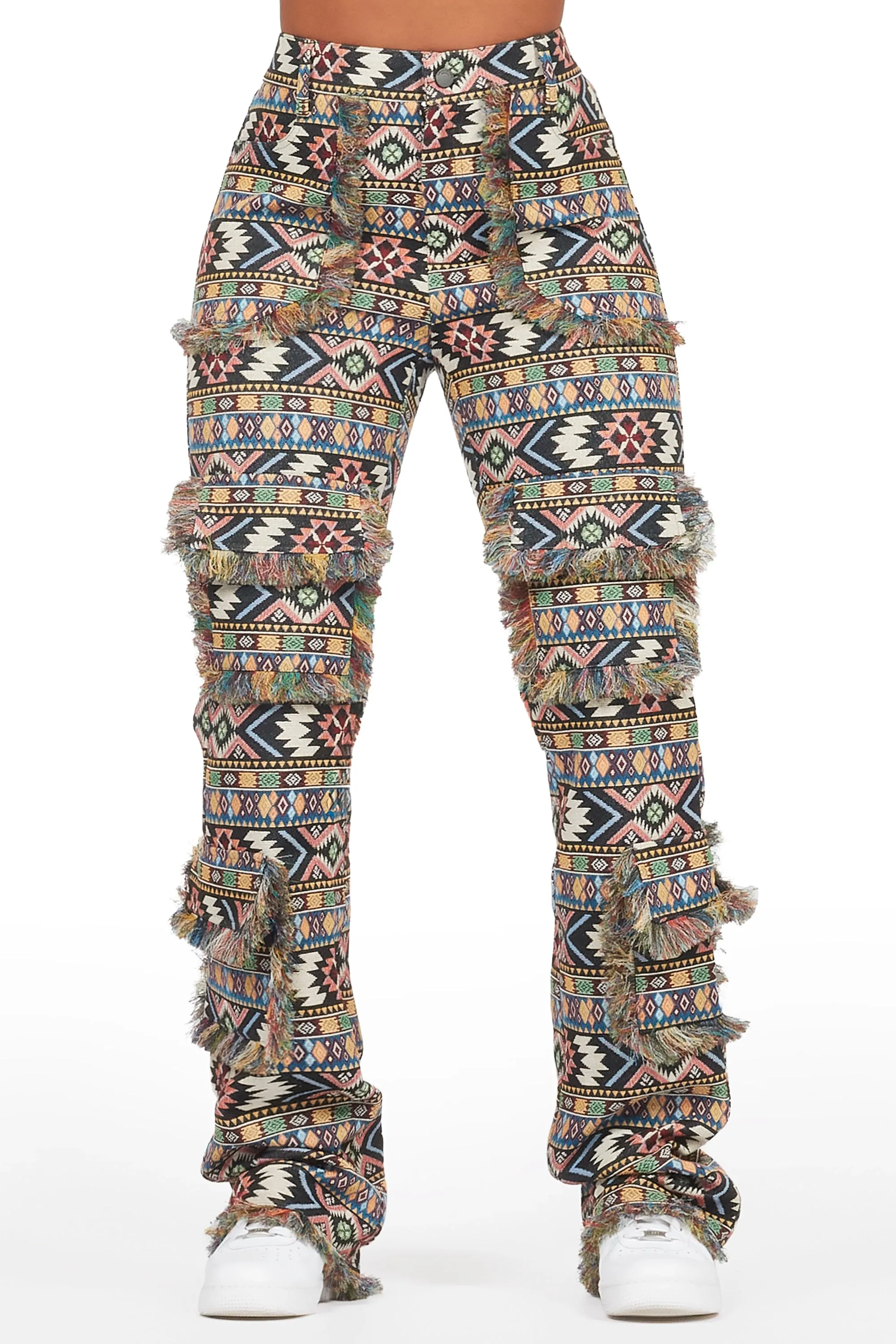 Ferlanda Black Cargo Tapestry Stacked Pant sold by Rockstar Original