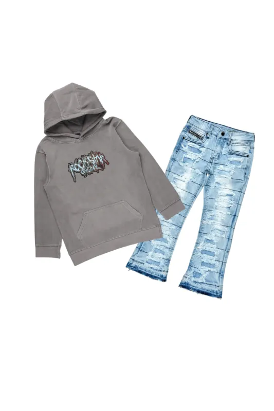 Boys Chad Vintage Grey Hoodie/Stacked Flare Jean Set sold by Rockstar Original