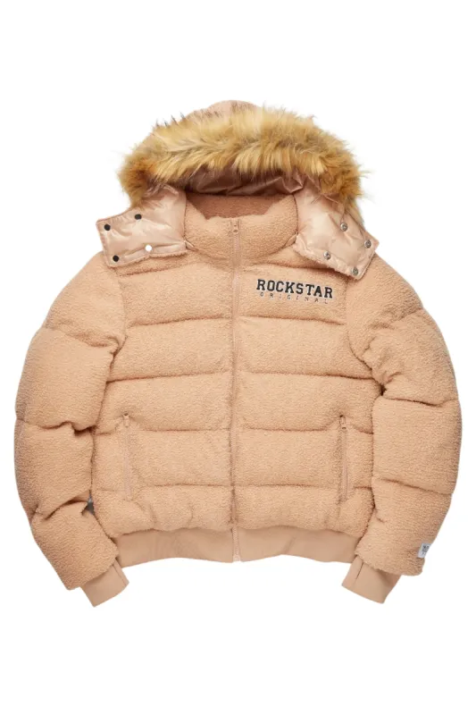 Kesia 2.0 Tan Sherpa Puffer Jacket sold by Rockstar Original
