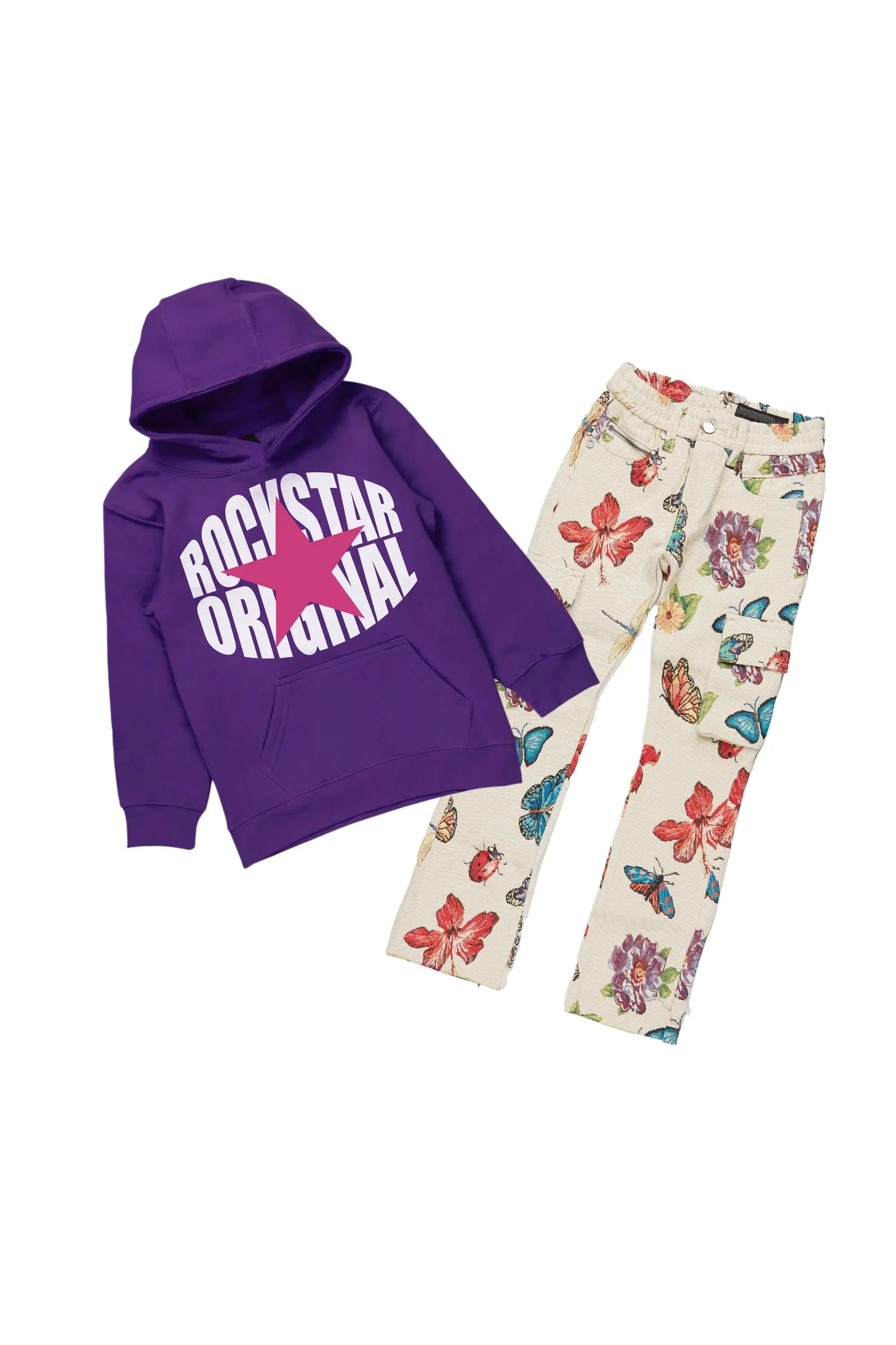 Girls Maeve Purple Hoodie/Stacked Flare Jean Set sold by Rockstar Original