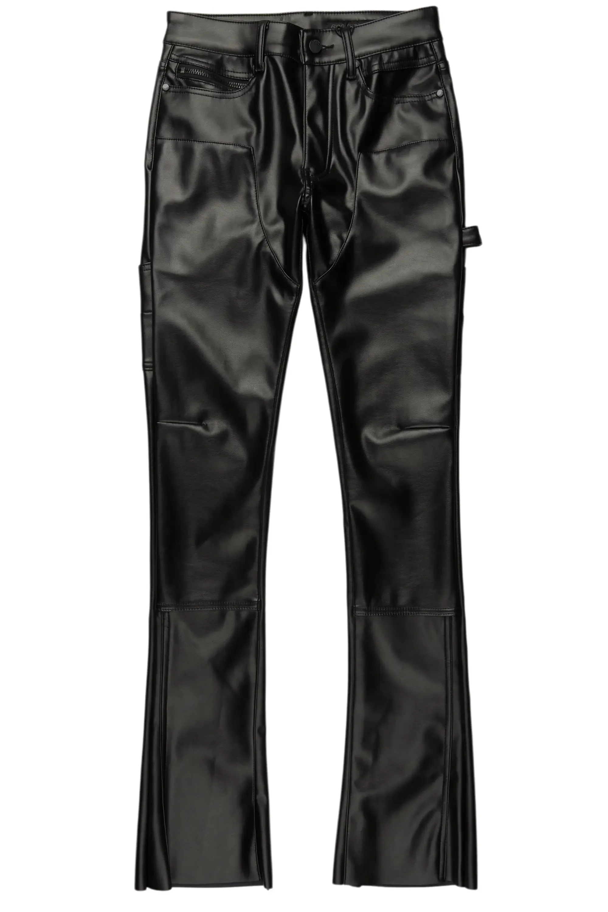 Quatz Black Leather Stacked Flare Jean sold by Rockstar Original