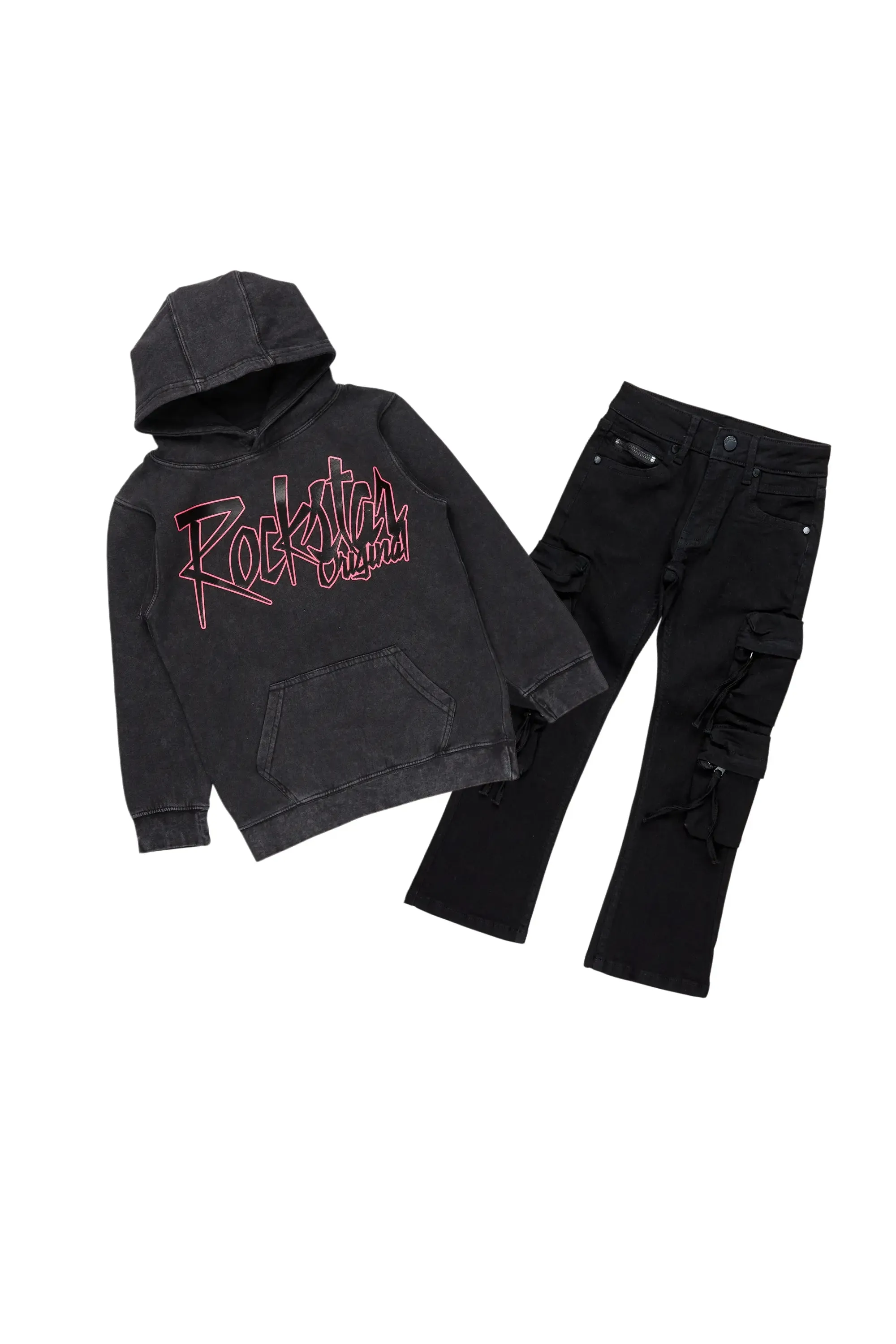 Boys Camacho Vintage Black Hoodie/Slim Fit Jean Set sold by Rockstar Original