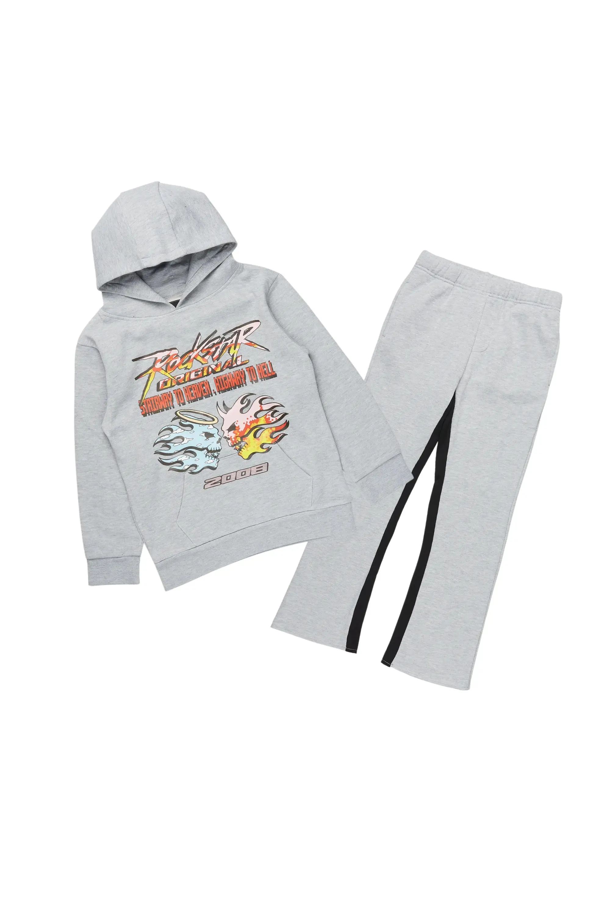 Boys Pedro Heather Grey Baggy Stacked Track Set sold by Rockstar Original
