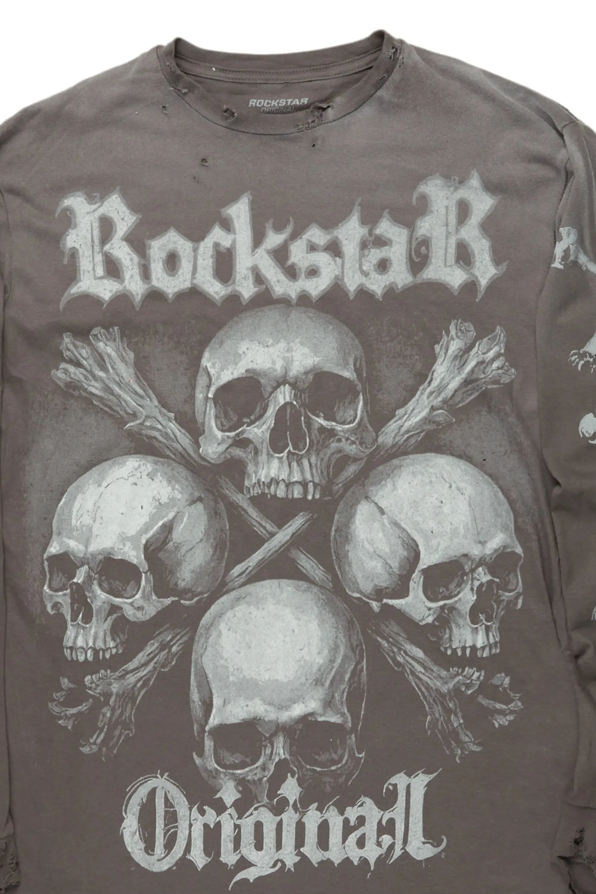 Skulls Charcoal Long Sleeve Graphic T-Shirt sold by Rockstar Original product image thumbnail 5