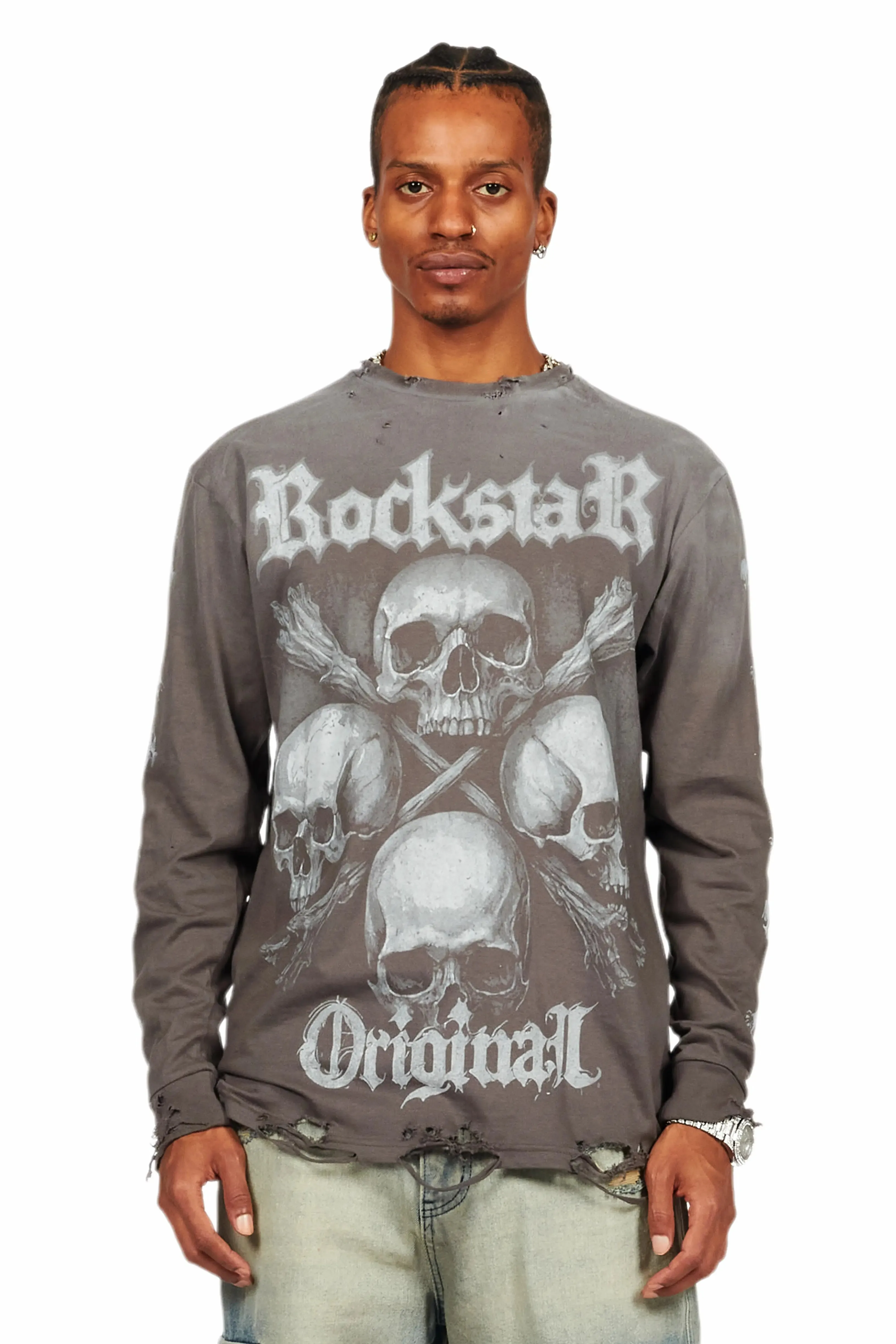 Skulls Charcoal Long Sleeve Graphic T-Shirt sold by Rockstar Original product image thumbnail 2