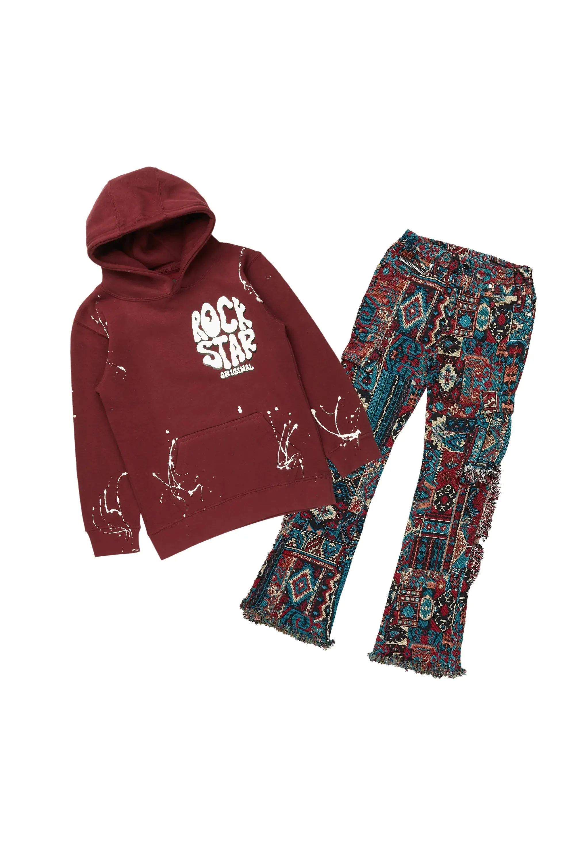 Boys Hans Maroon Hoodie/Stacked Flare Jean Set sold by Rockstar Original