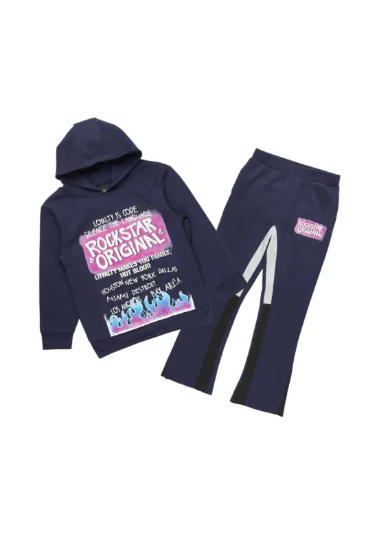 Girls Bena Navy Stacked Flare Track Set sold by Rockstar Original