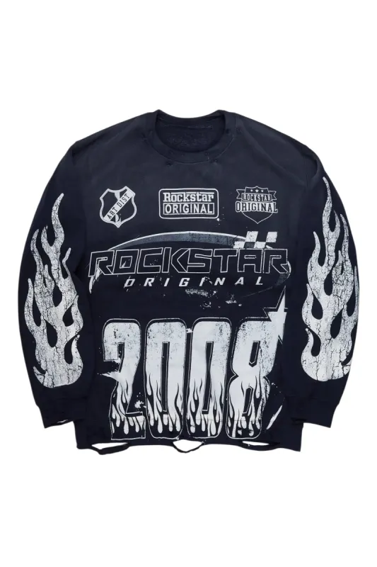 Amos Navy/White Graphic Crewneck sold by Rockstar Original
