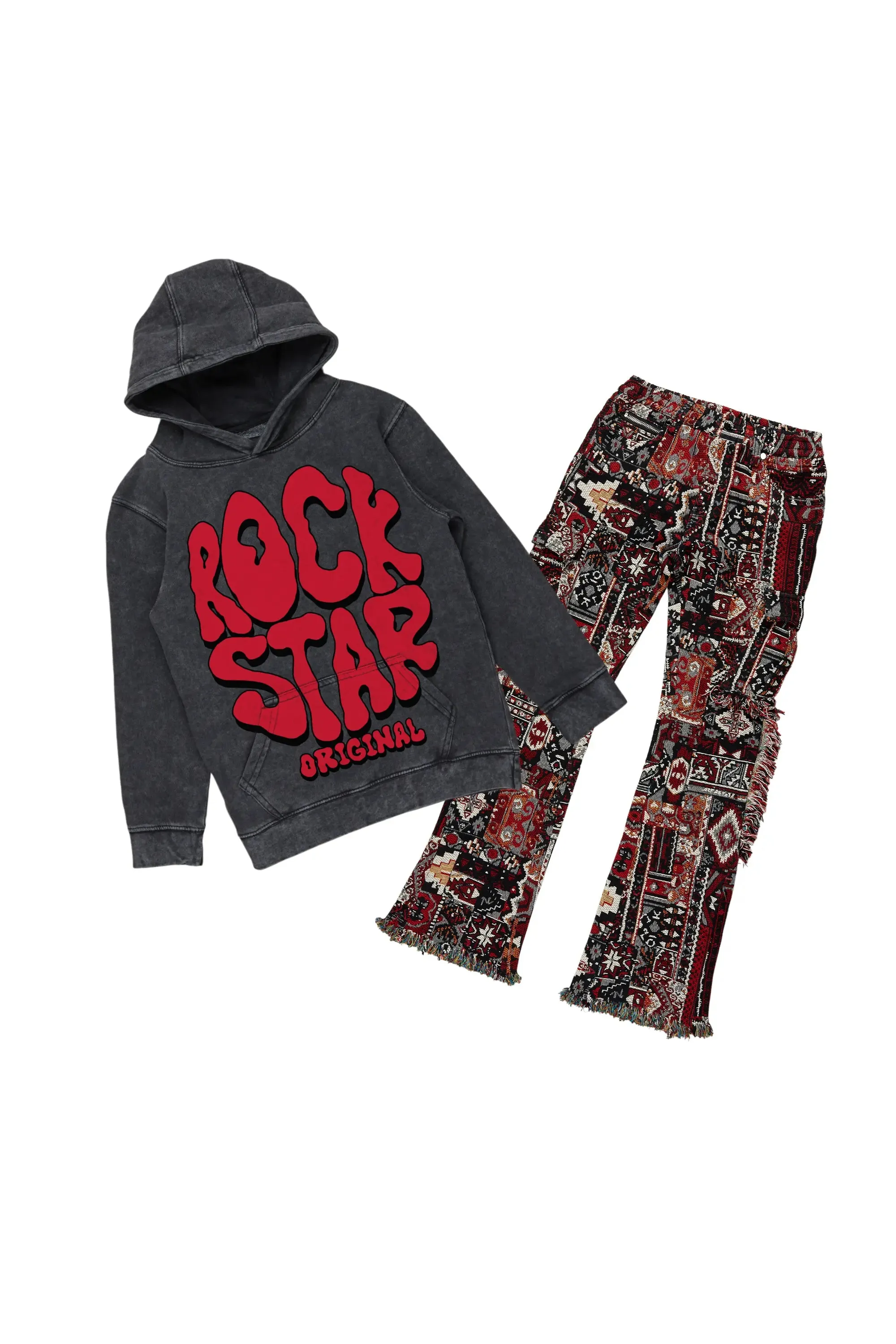 Girls Cass Vintage Black Hoodie/Stacked Flare Jean Set sold by Rockstar Original