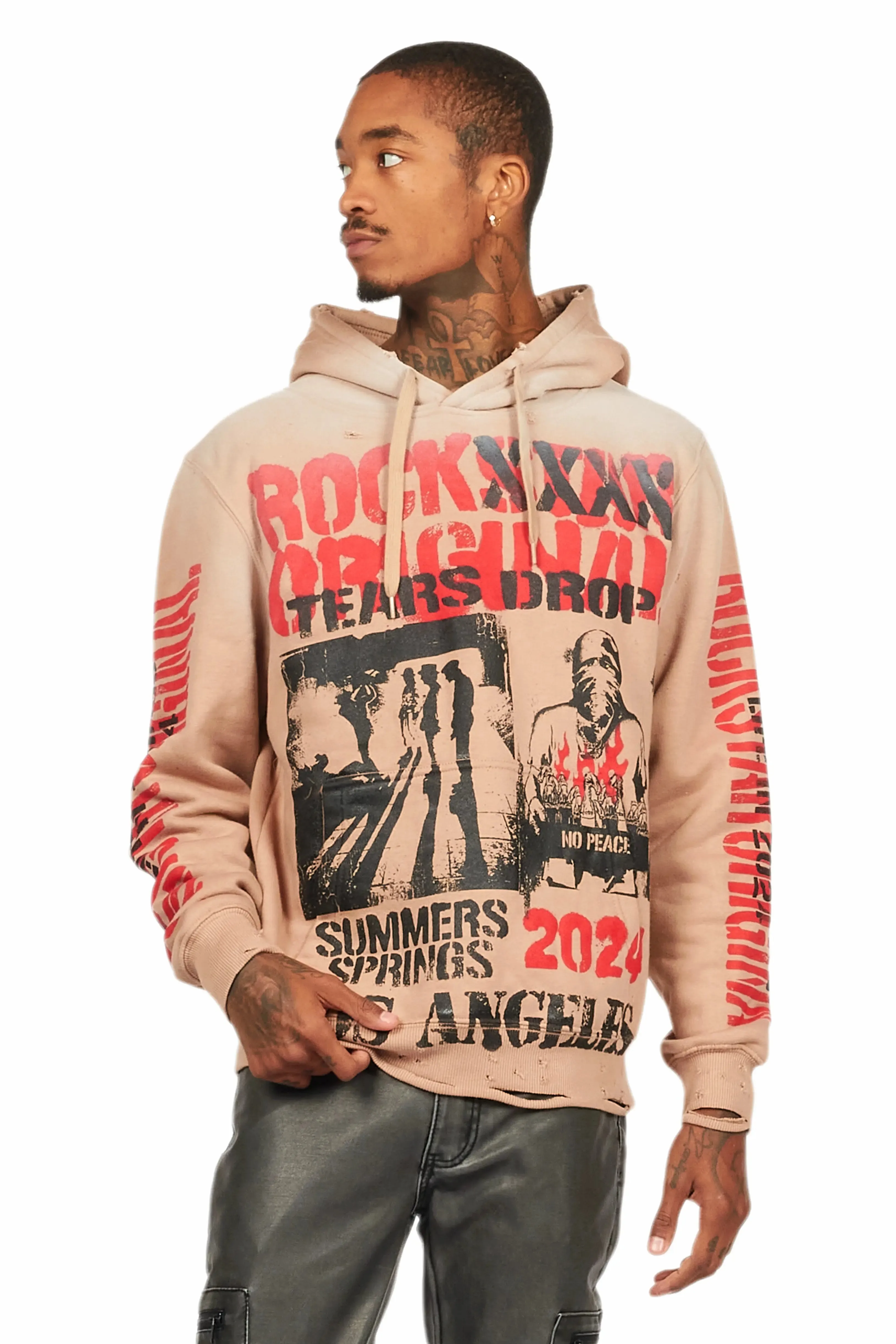 Omer Khaki Distressed Graphic Hoodie sold by Rockstar Original product image thumbnail 2