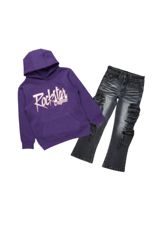 Boys Magan Purple Hoodie/Stacked Flare Jean Set sold by Rockstar Original