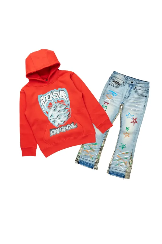 Boys Rainer Red Hoodie/Stacked Flare Jean Set sold by Rockstar Original
