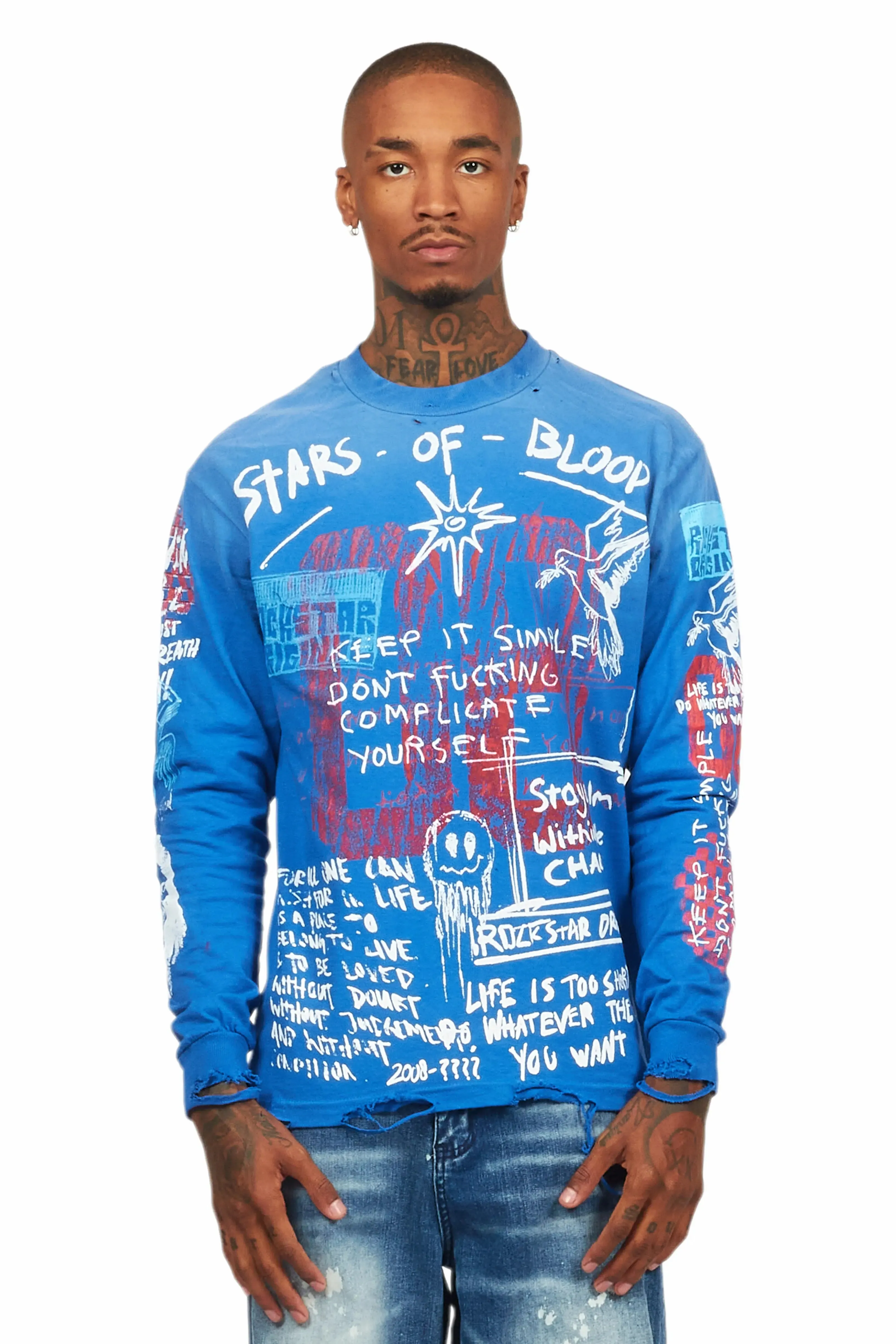 Gabin Royal Blue Long Sleeve Graphic T-Shirt sold by Rockstar Original product image thumbnail 2