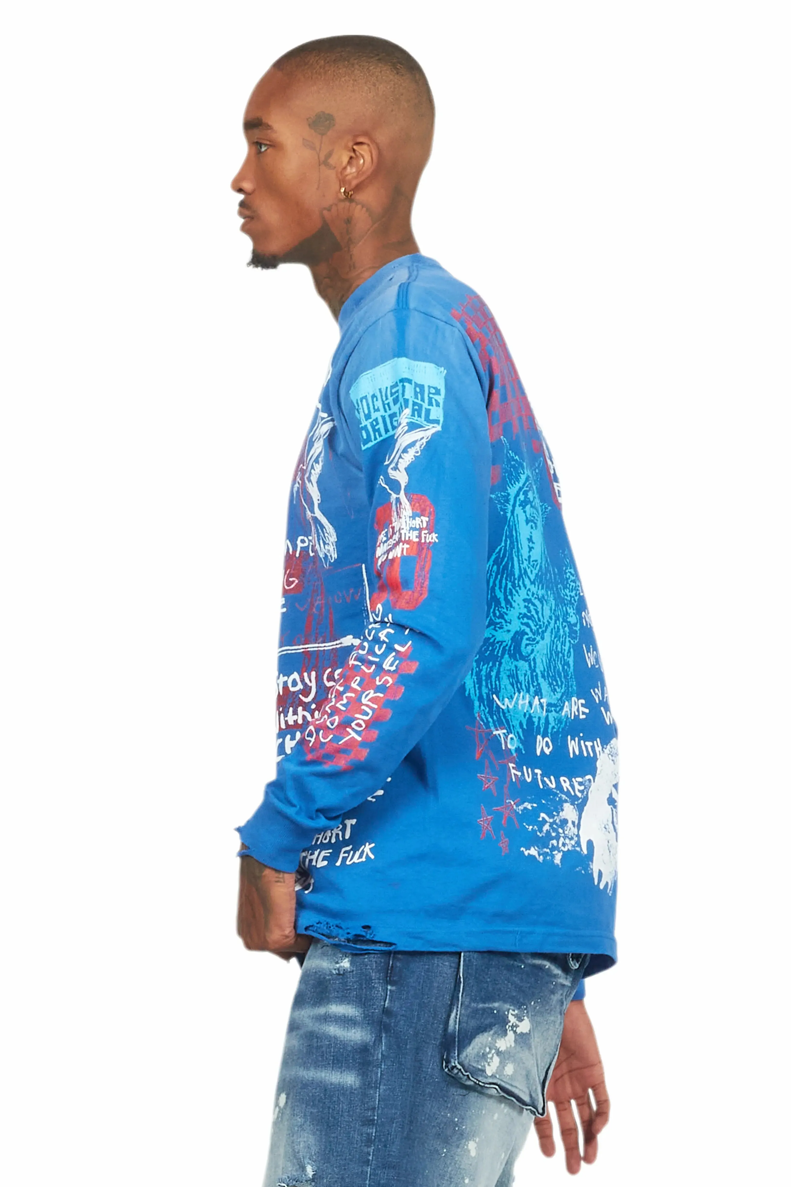 Gabin Royal Blue Long Sleeve Graphic T-Shirt sold by Rockstar Original product image thumbnail 5