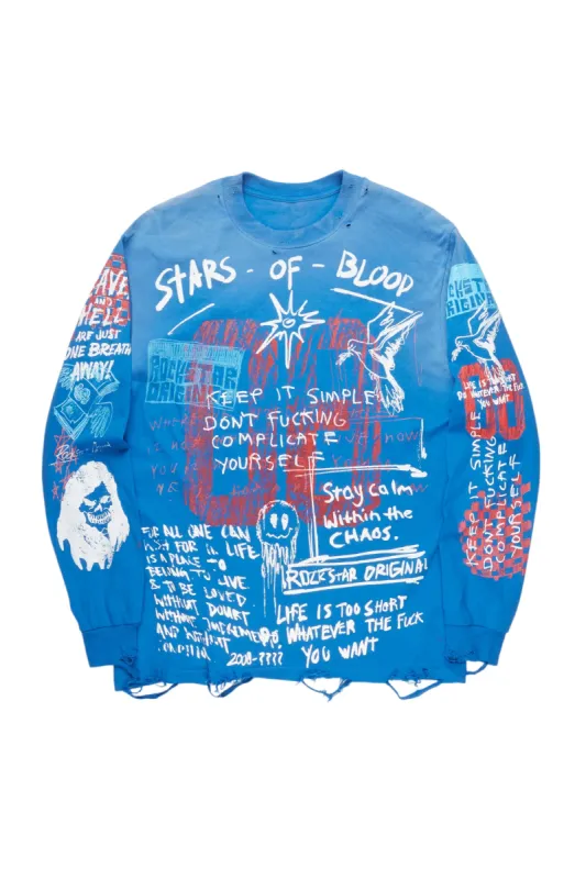 Gabin Royal Blue Long Sleeve Graphic T-Shirt sold by Rockstar Original