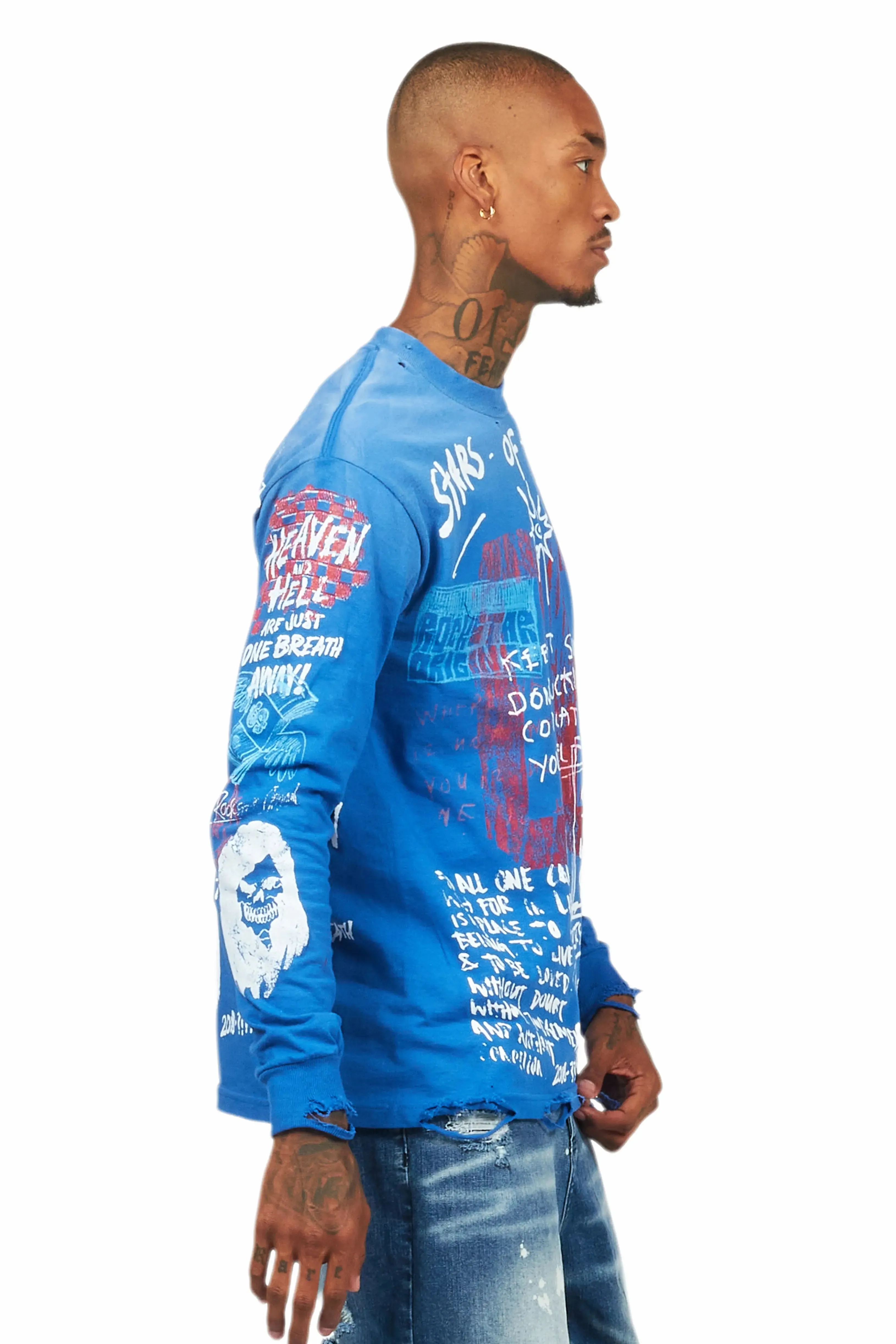 Gabin Royal Blue Long Sleeve Graphic T-Shirt sold by Rockstar Original product image thumbnail 3