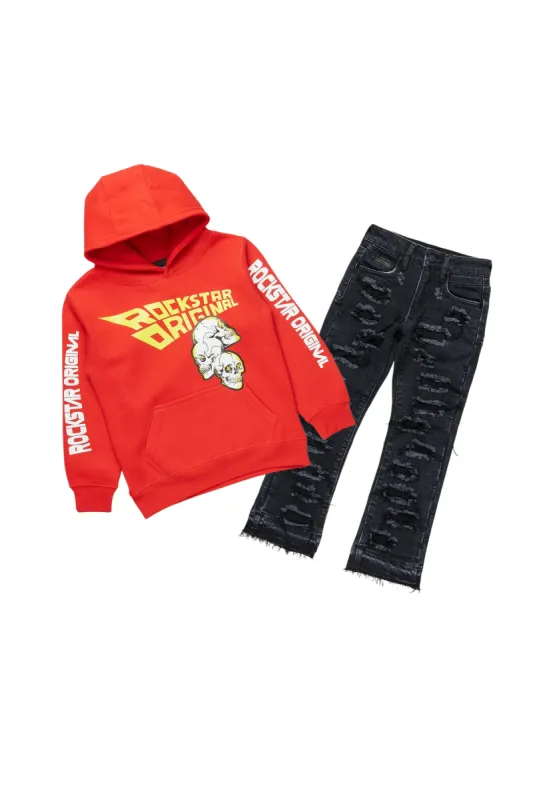 Boys Baden Red Hoodie/Stacked Flare Jean Set sold by Rockstar Original