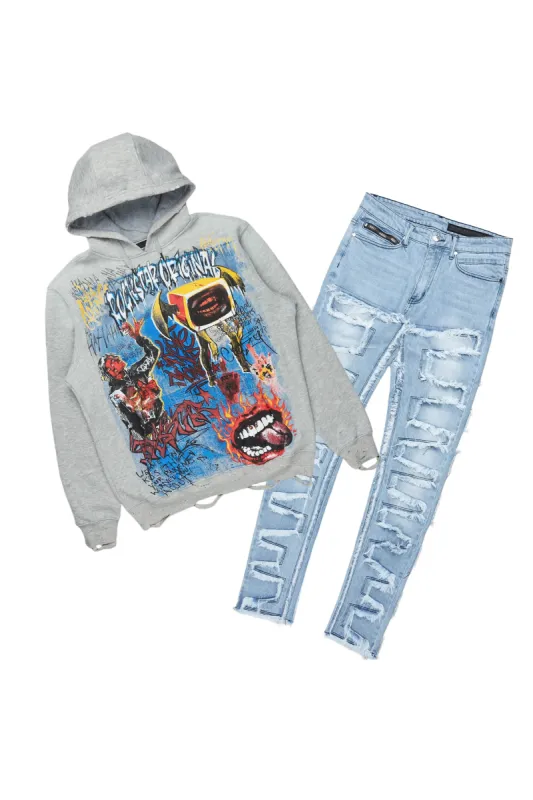 Yooz Hoodie Grey/Blue & Shake Slim Fit Jean Bundle sold by Rockstar Original