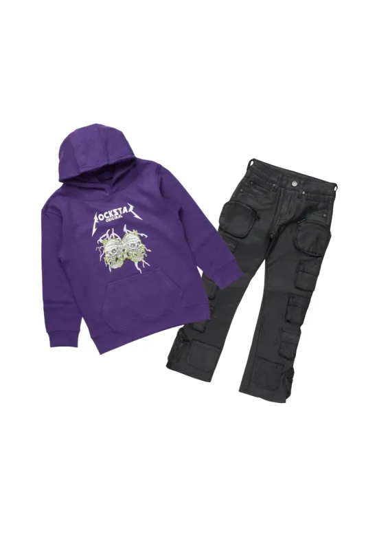 Boys Faxon Purple Hoodie/Stacked Flare Jean Set sold by Rockstar Original