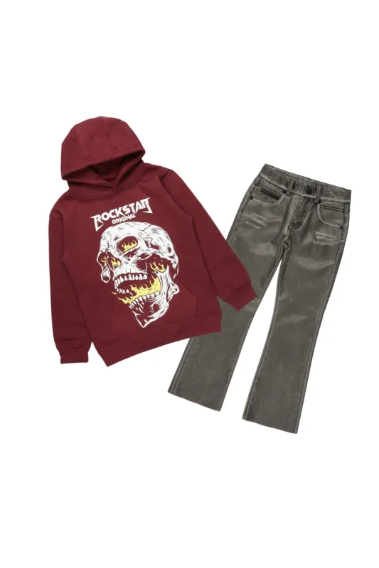 Boys Friso Maroon Hoodie/Stacked PU Jean Set sold by Rockstar Original