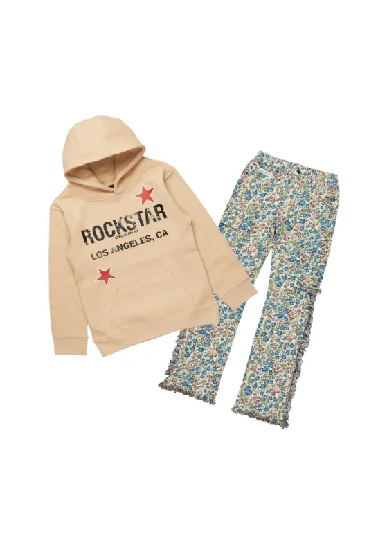 Boys Fallon Vintage Beige Hoodie/Stacked Flare Jean Set sold by Rockstar Original