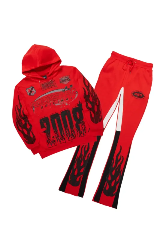 Amos Red Hoodie/Stacked Flare Track Pant Set sold by Rockstar Original