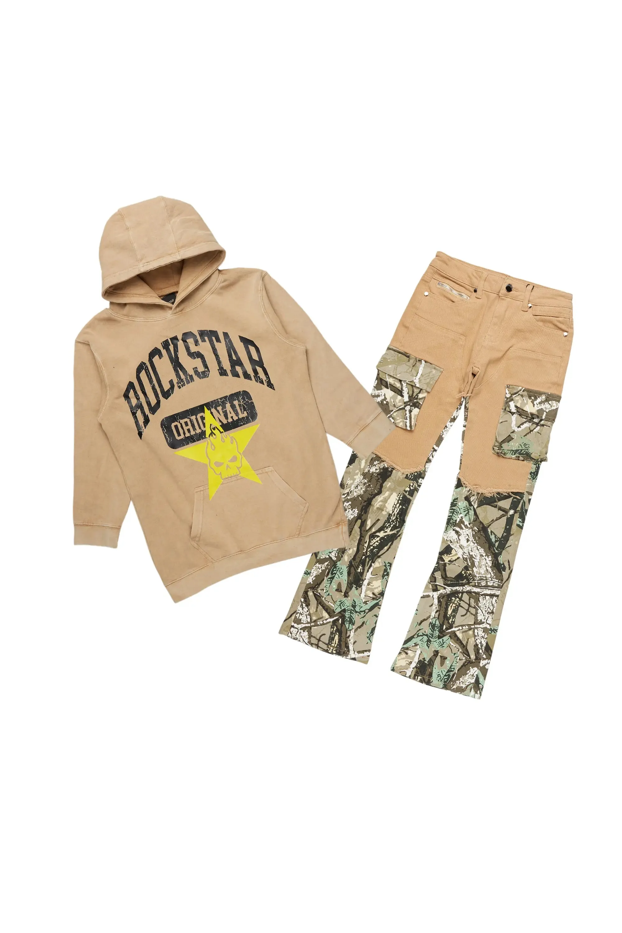 Boys Cabo Vintage Beige Hoodie/Stacked Flare Jean Set sold by Rockstar Original
