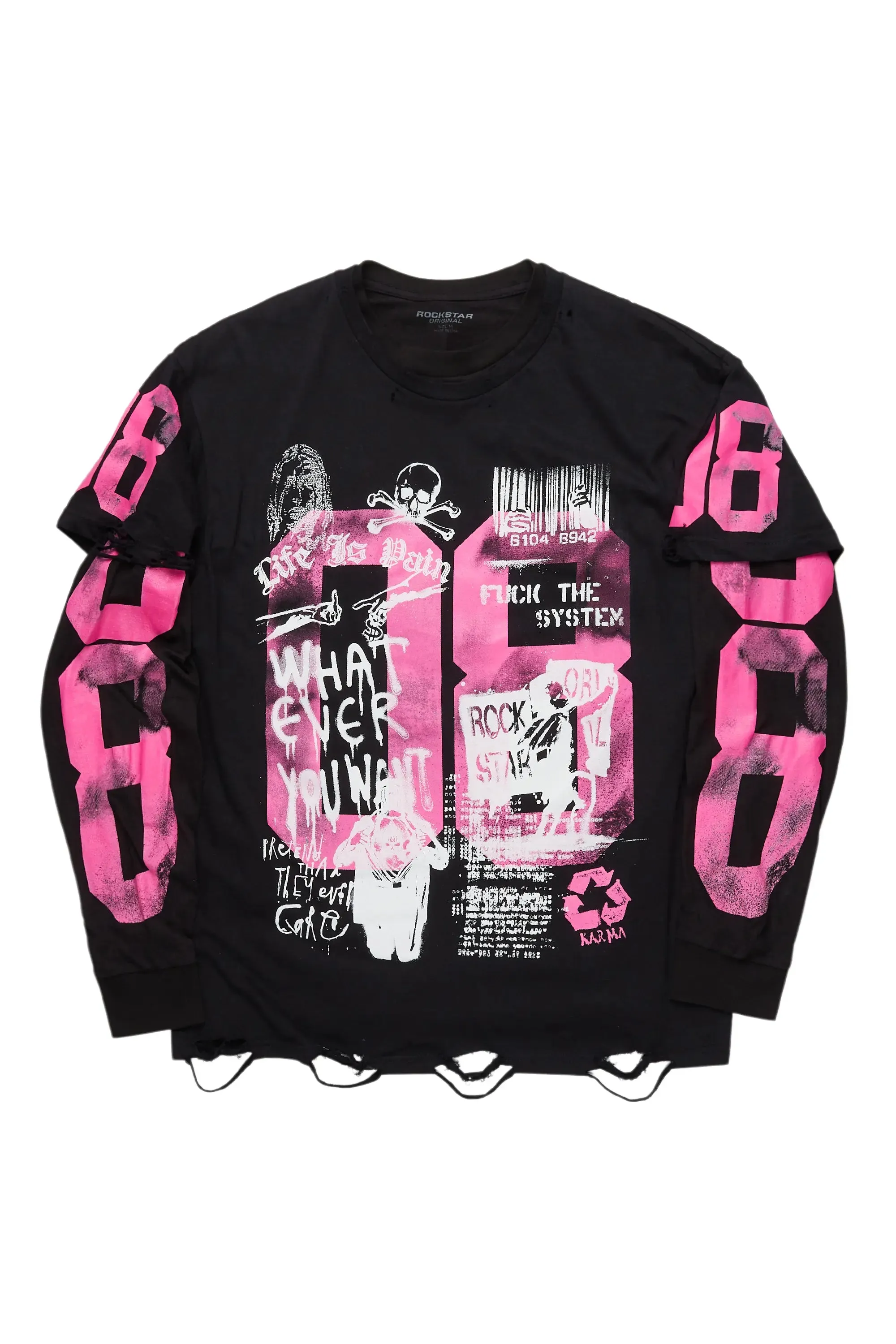 Grill Black/Pink Double Layer Long Sleeve Graphic T-Shirt sold by Rockstar Original