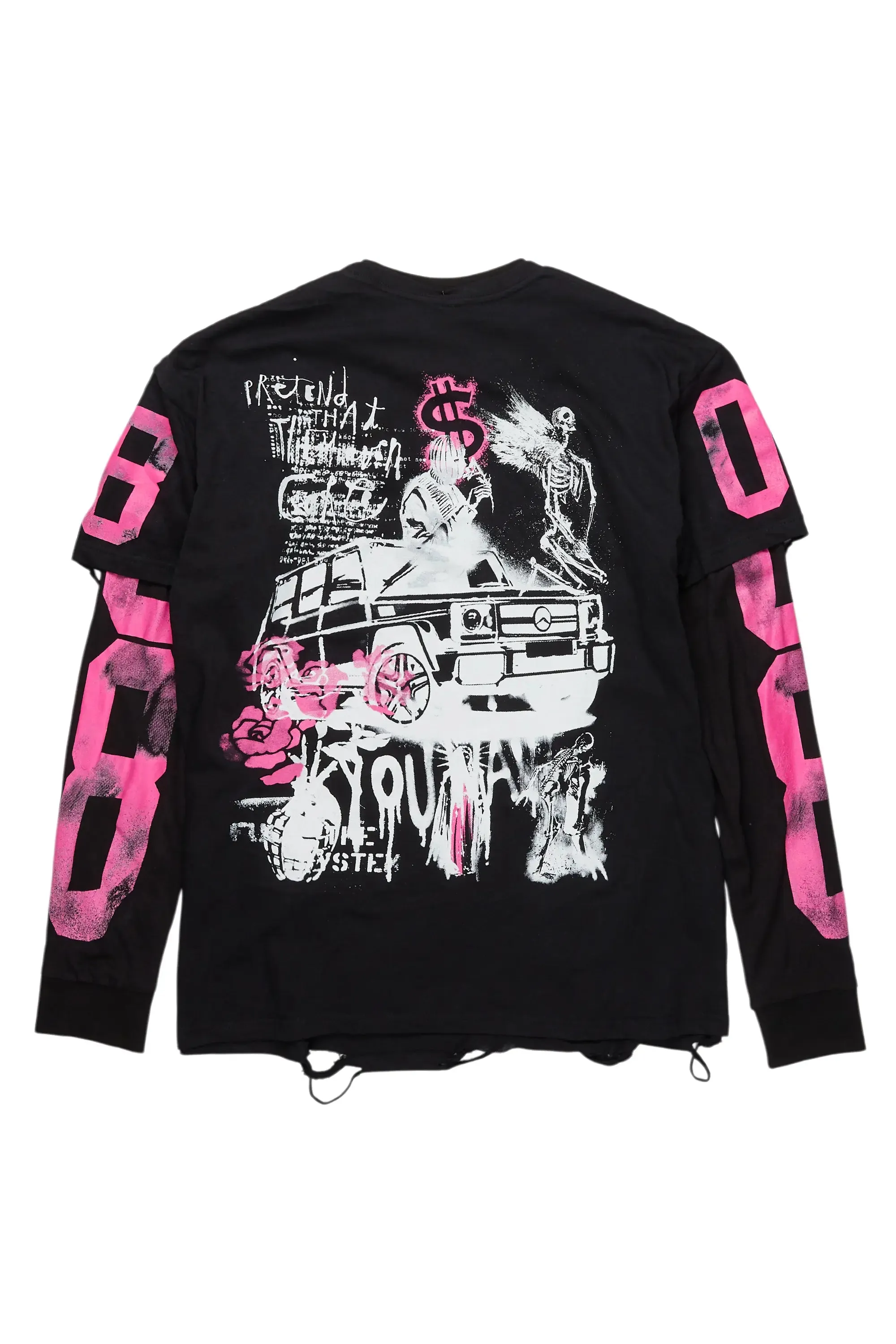 Grill Black/Pink Double Layer Long Sleeve Graphic T-Shirt sold by Rockstar Original product image thumbnail 3