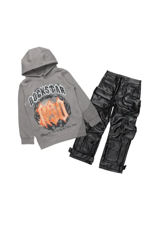 Boys Cadiz Vintage Grey Hoodie/Baggy Fit PU Jean Set sold by Rockstar Original