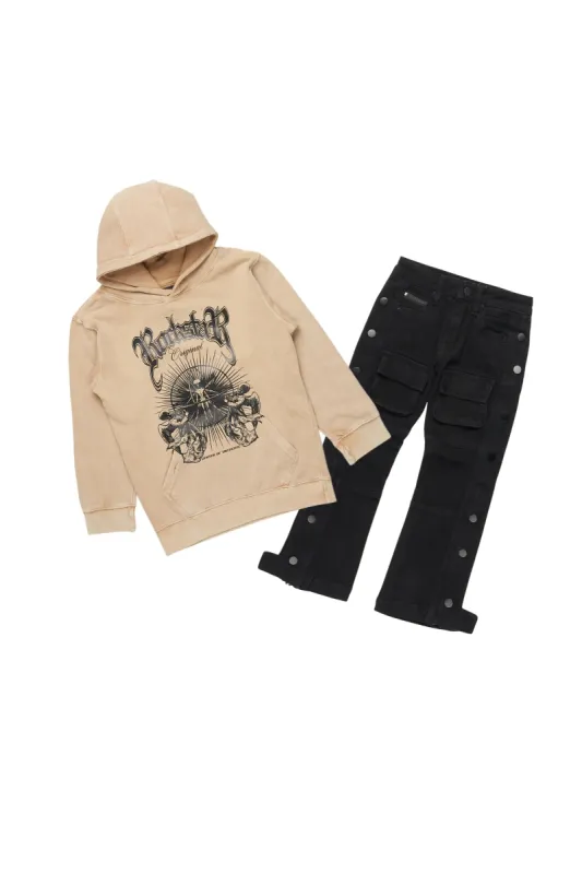 Boys Carlow Vintage Beige Hoodie/Baggy Fit Jean Set made by Rockstar Original