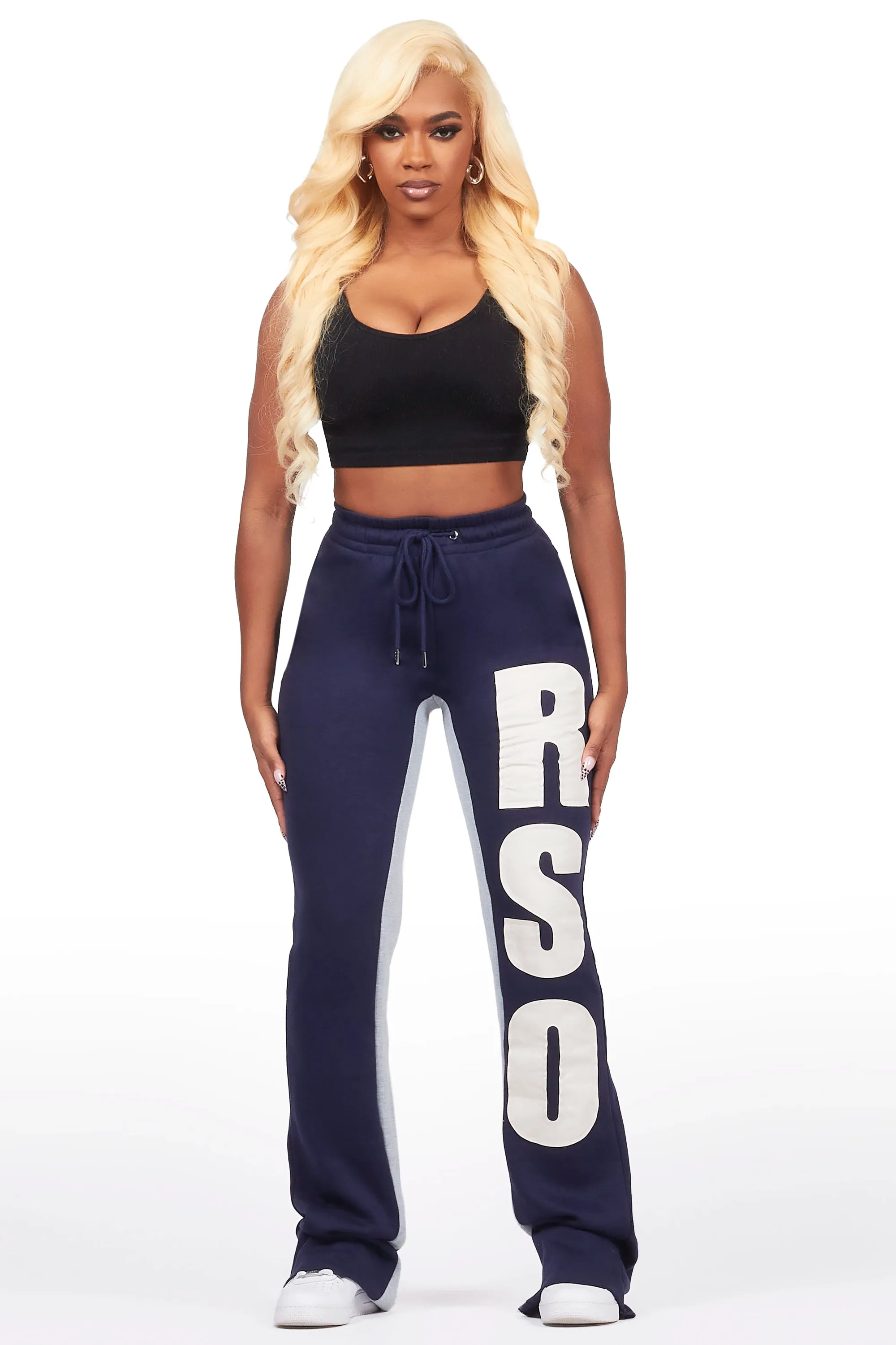 Juatica Navy Baggy Stacked Track Pant sold by Rockstar Original