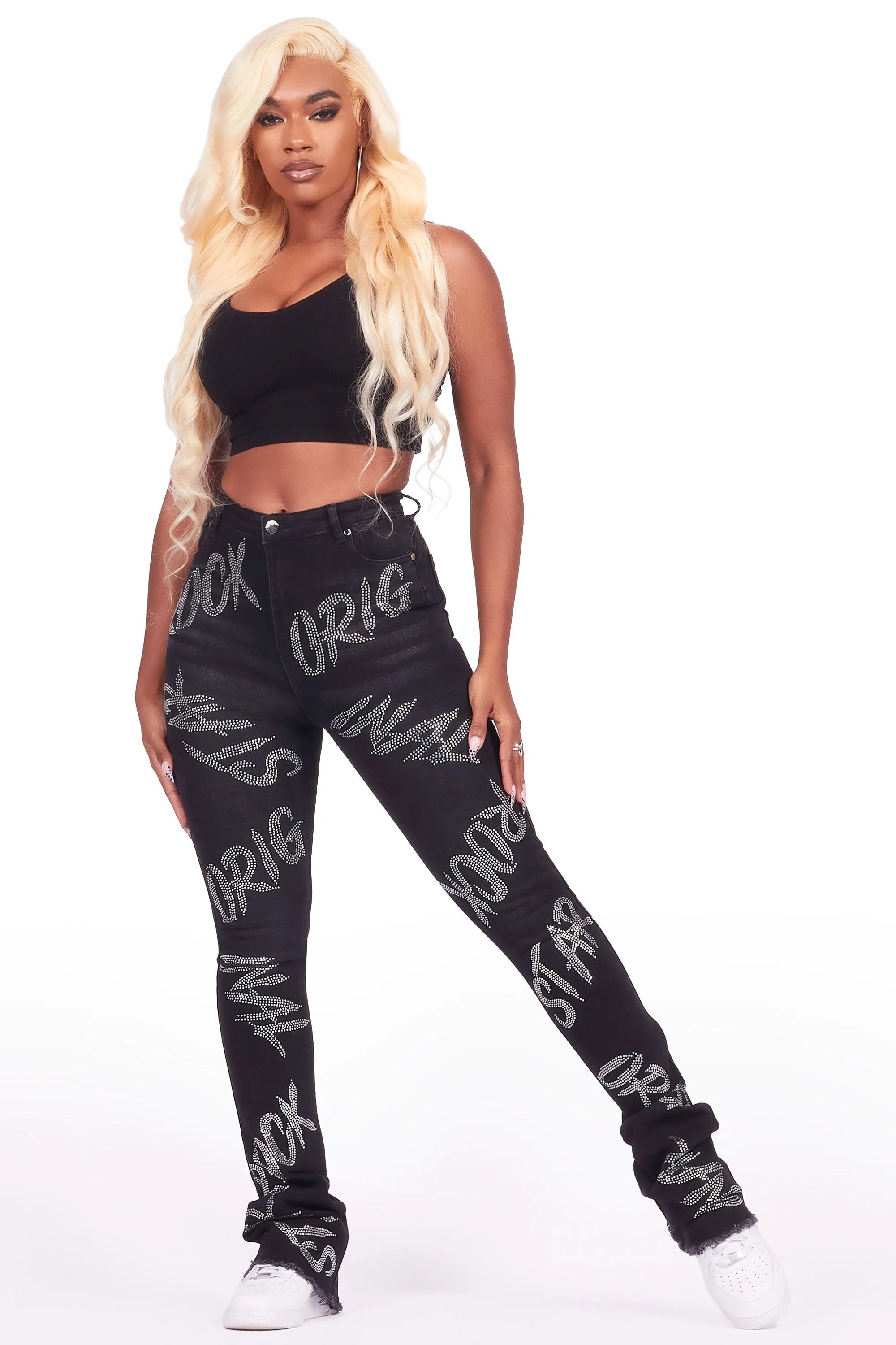 Chequea Black Stacked Flare Jean sold by Rockstar Original product image thumbnail 3