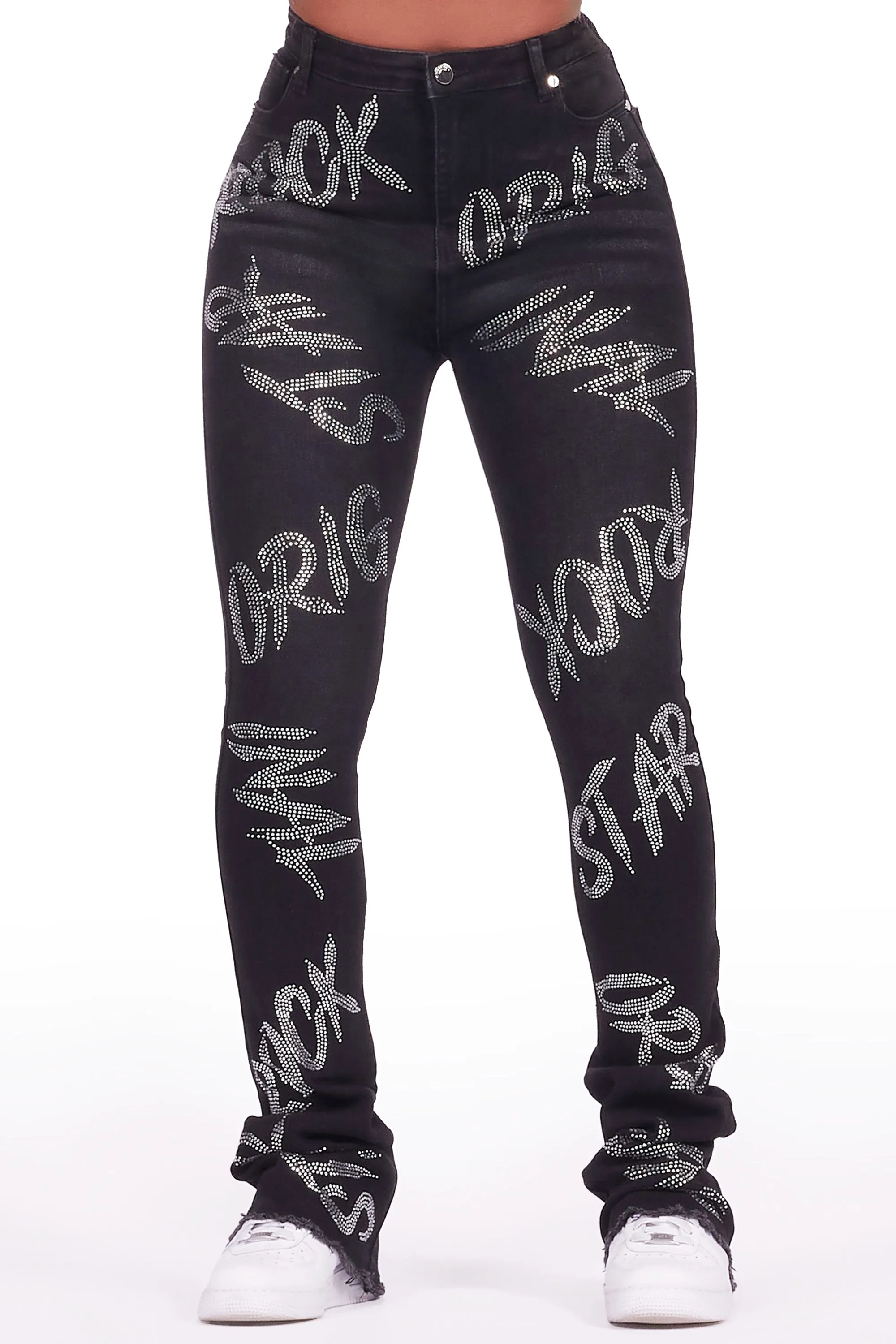 Chequea Black Stacked Flare Jean sold by Rockstar Original