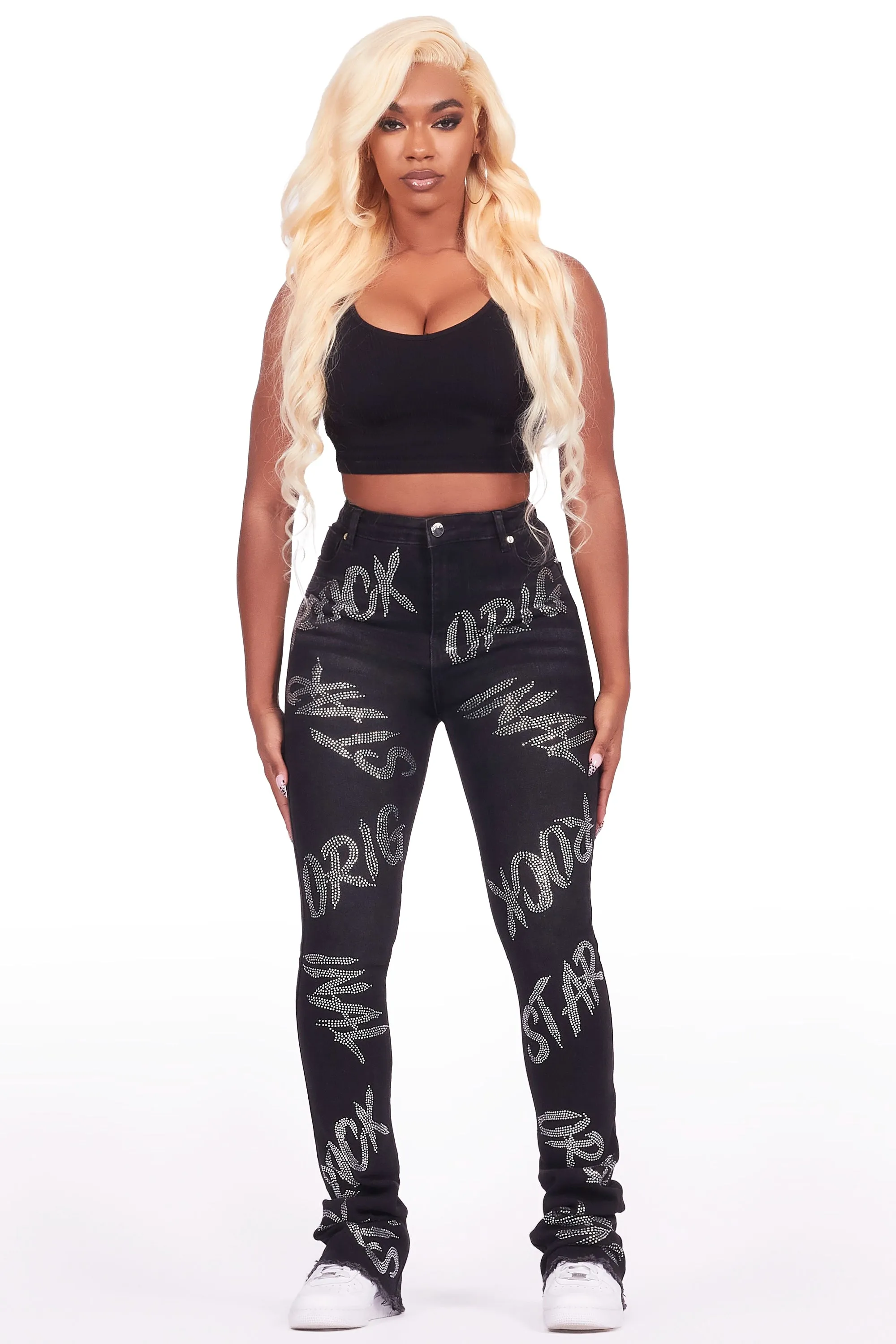 Chequea Black Stacked Flare Jean sold by Rockstar Original product image thumbnail 2