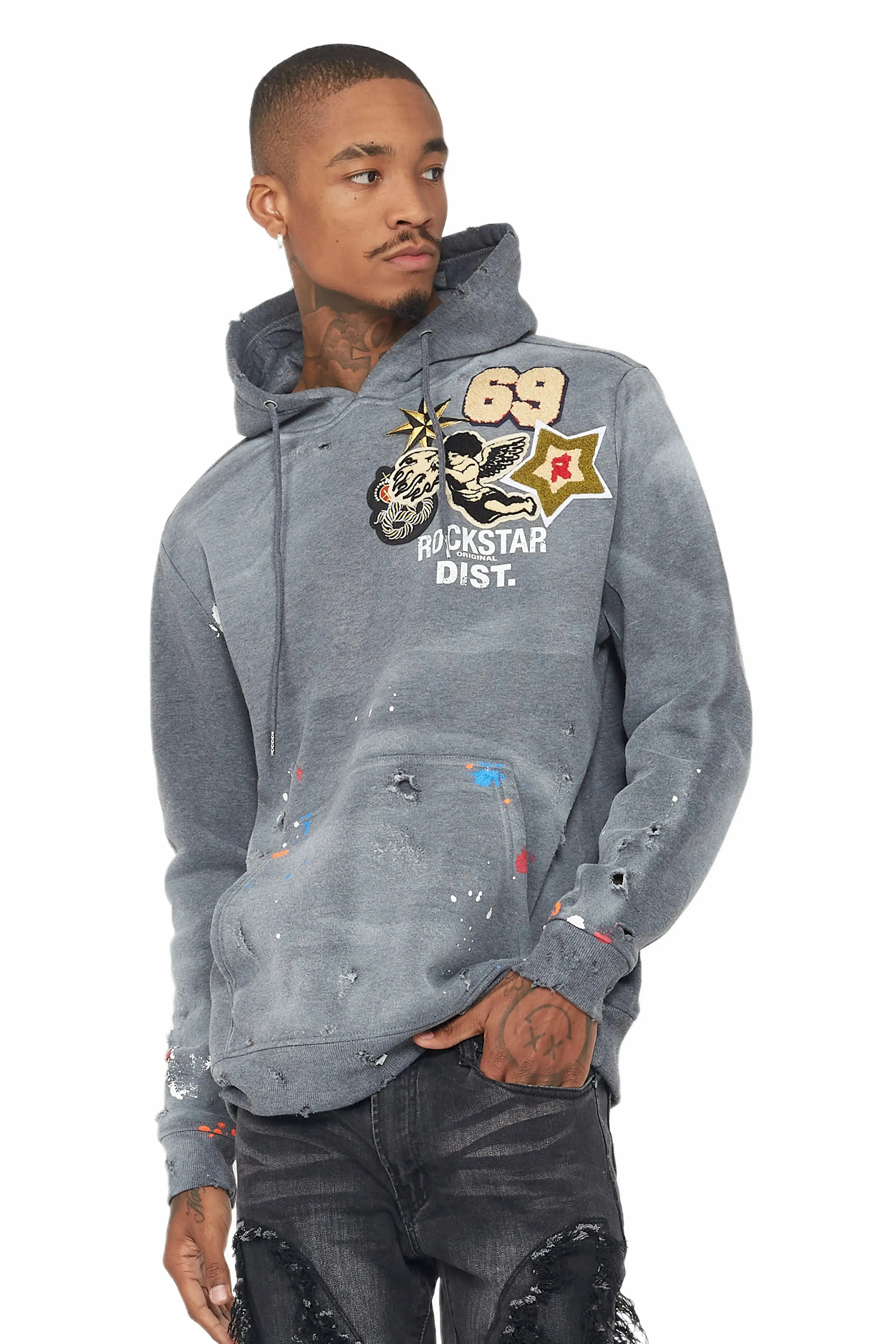 Samuel Charcoal Patchwork Graphic Hoodie sold by Rockstar Original product image thumbnail 4