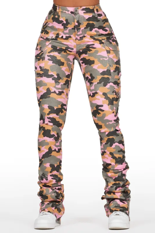 Alaysha Pink Camo Cargo Super Stacked PU Pant sold by Rockstar Original