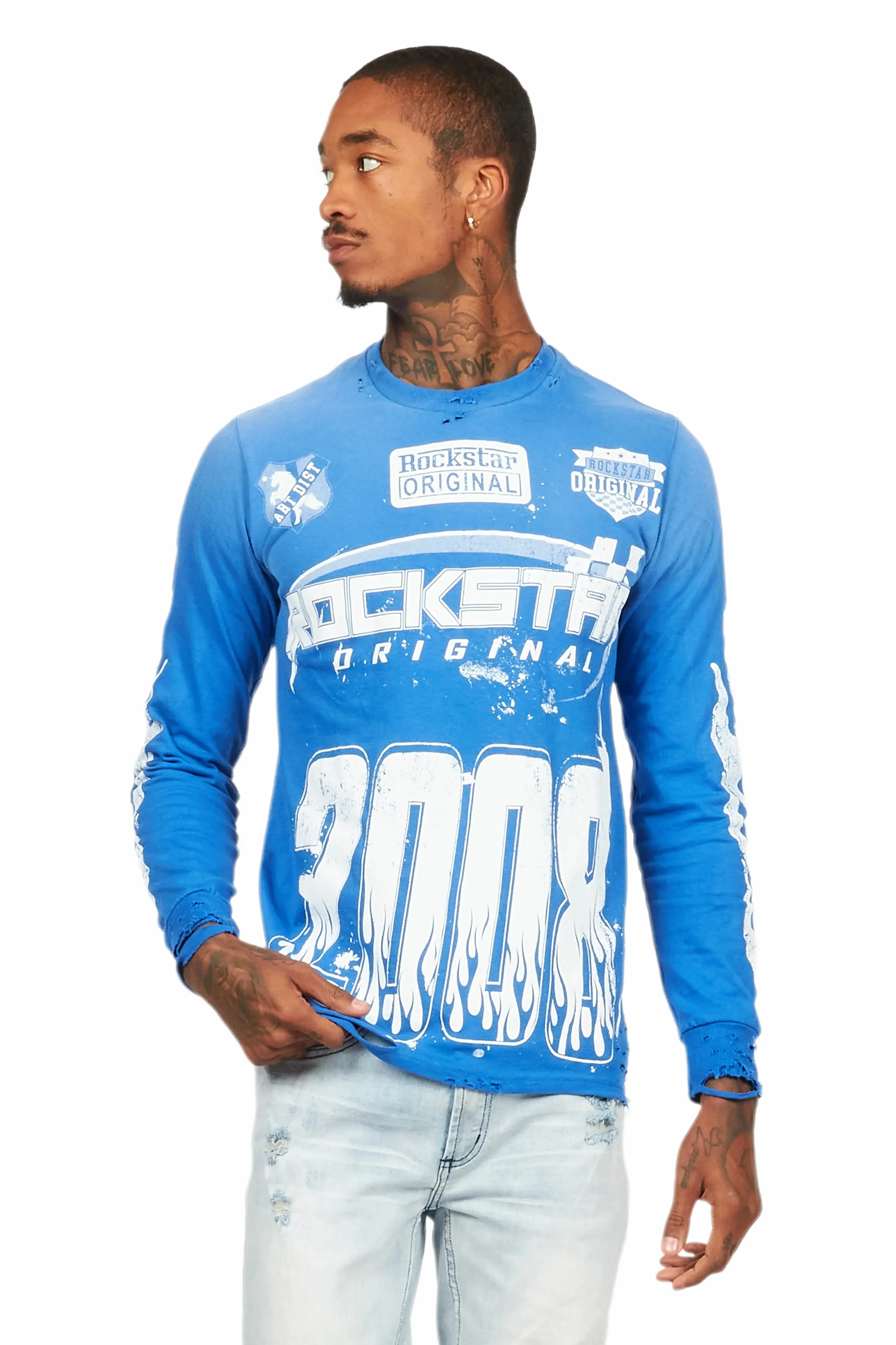 Amos Royal Blue Long Sleeve Graphic T-Shirt sold by Rockstar Original product image thumbnail 2