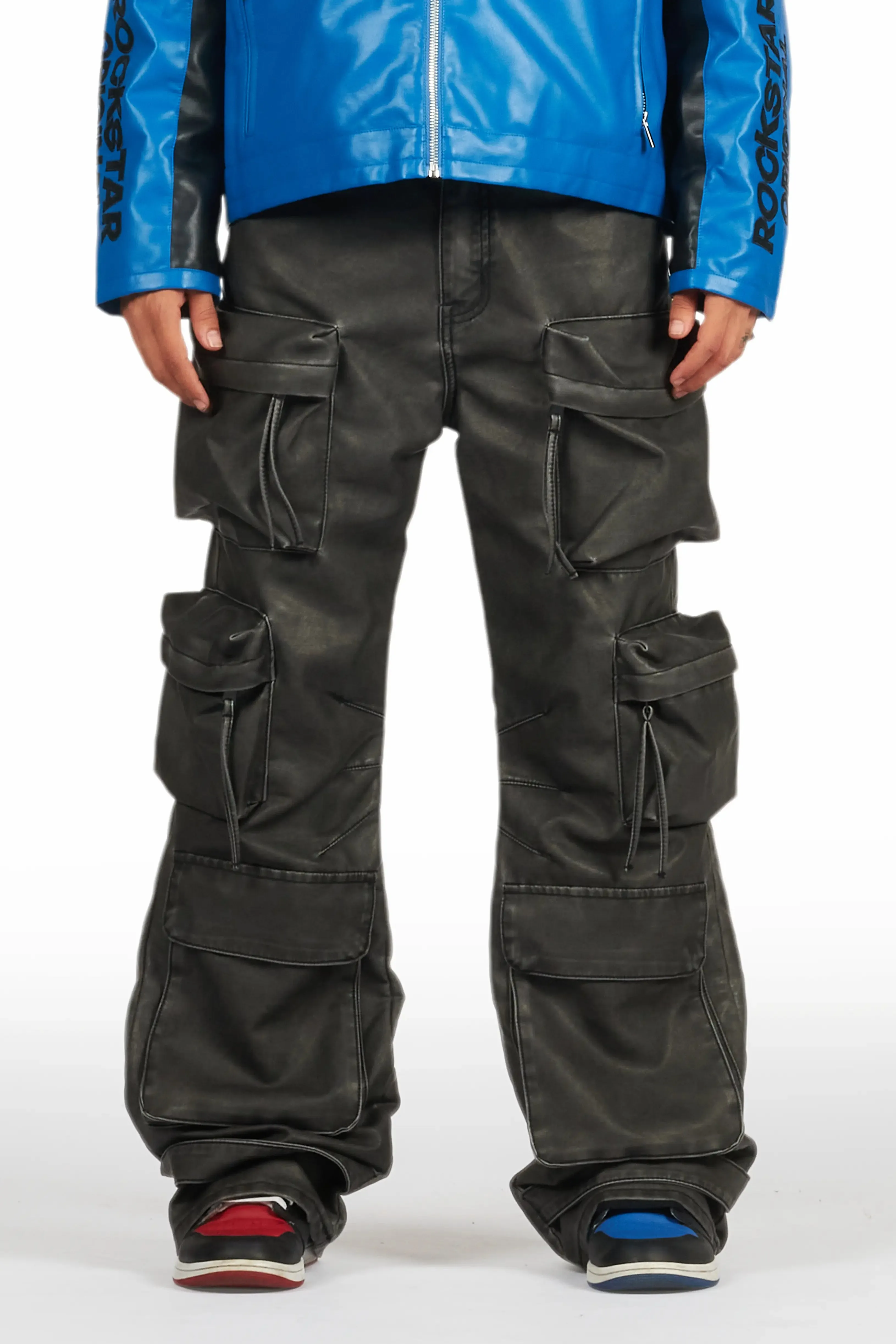 Lenz Black Distressed PU Stacked Leather Jean sold by Rockstar Original