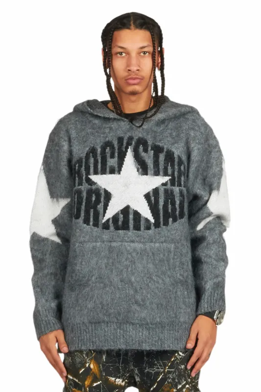 States Grey Graphic Knitted Mohair Hoodie sold by Rockstar Original