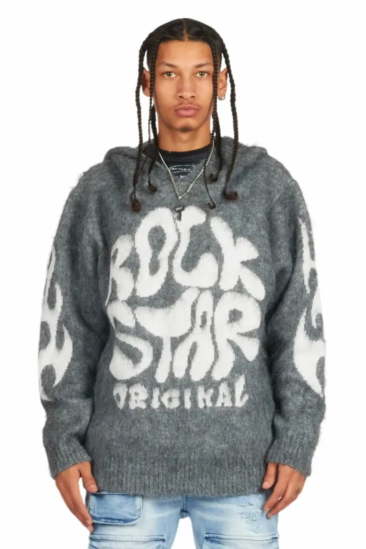 Hakon Grey Graphic Knitted Mohair Hoodie sold by Rockstar Original