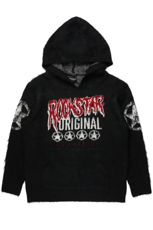 Wizzurd Black Graphic Knitted Mohair Hoodie sold by Rockstar Original