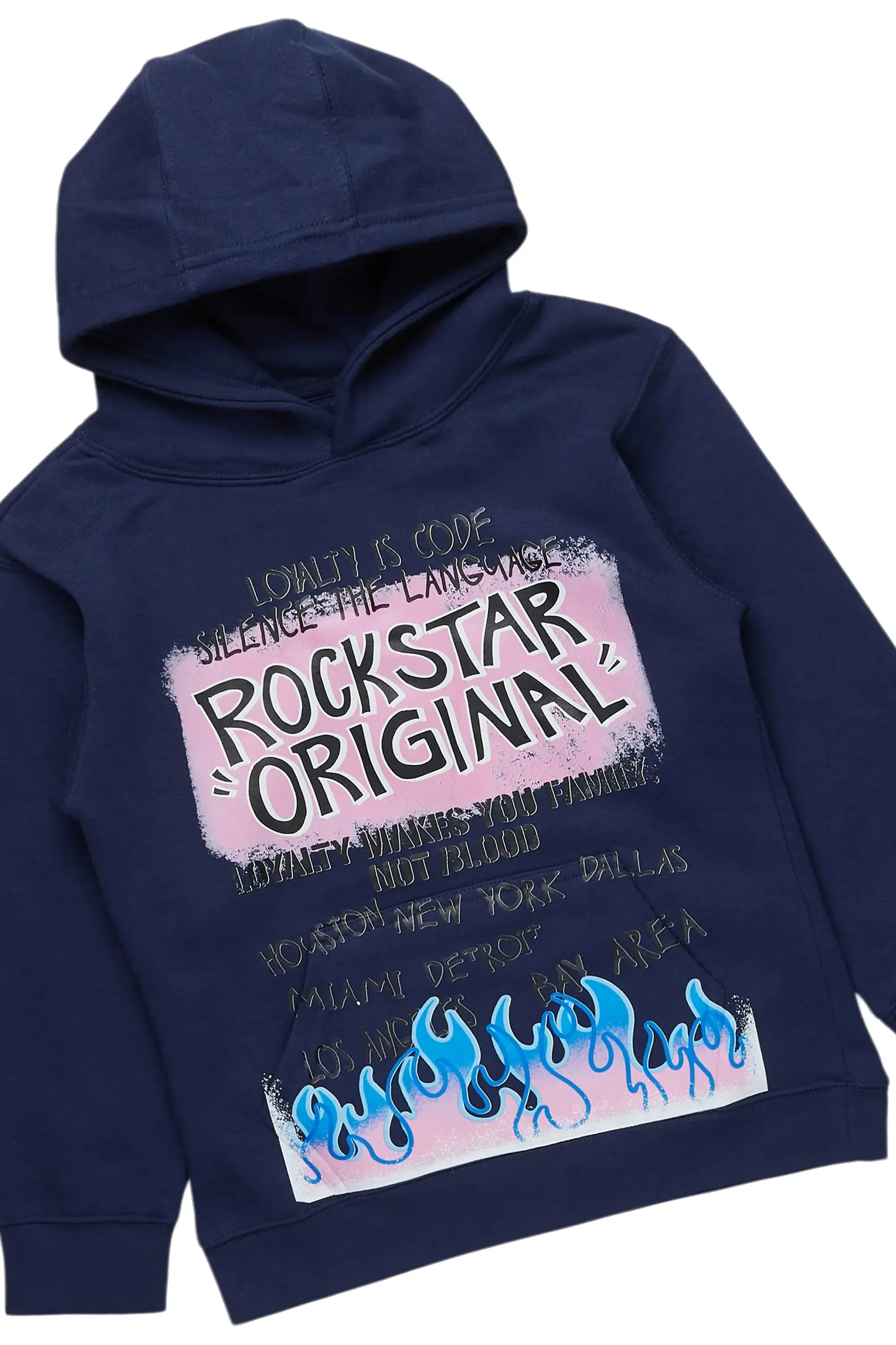 Boys Beno Navy Hoodie/Stacked Flare Jean Set sold by Rockstar Original product image thumbnail 2