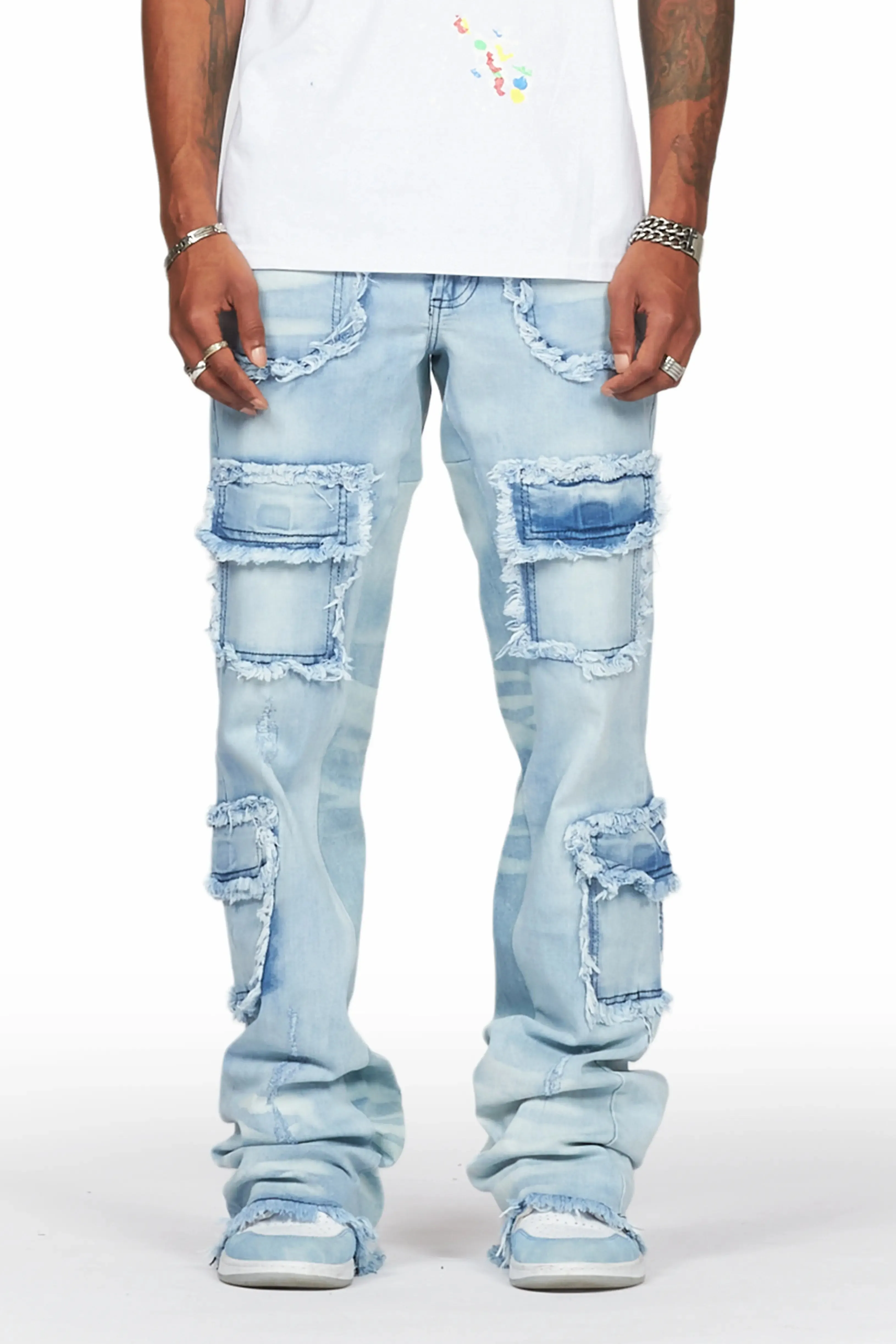Ubba Blue Baggy Cargo Stacked Jean sold by Rockstar Original