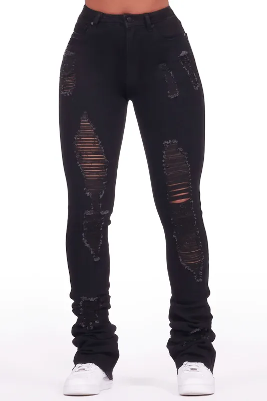 Got A Crush Black Distressed Super Stacked Jean sold by Rockstar Original