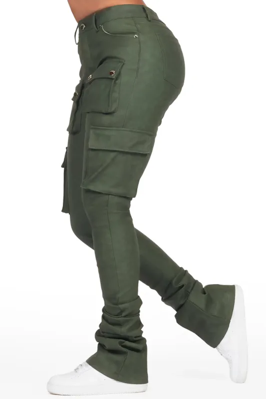 Kiedra Green Cargo Super Stacked PU Pant sold by Rockstar Original